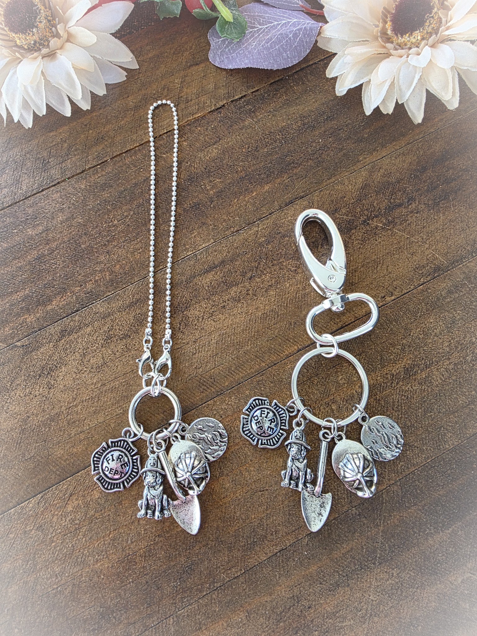 Firefighter Rear View Mirror Accessory/ Keychain, Nicki Lynn Jewelry 