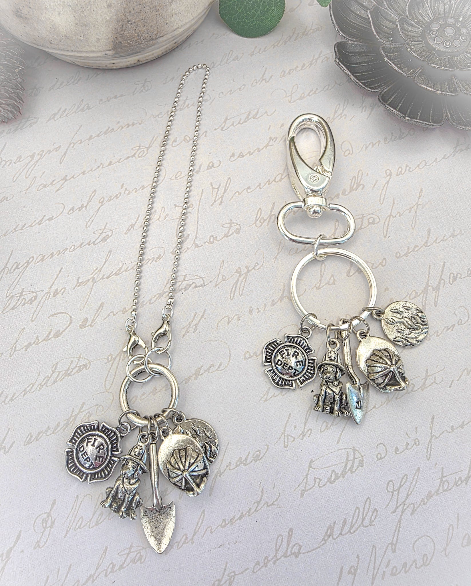 Firefighter Rear View Mirror Accessory/ Keychain, Nicki Lynn Jewelry 