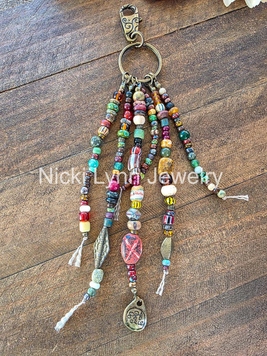 Boho Rustic Beaded Purse Tassel Keychain- Nicki Lynn Jewelry 