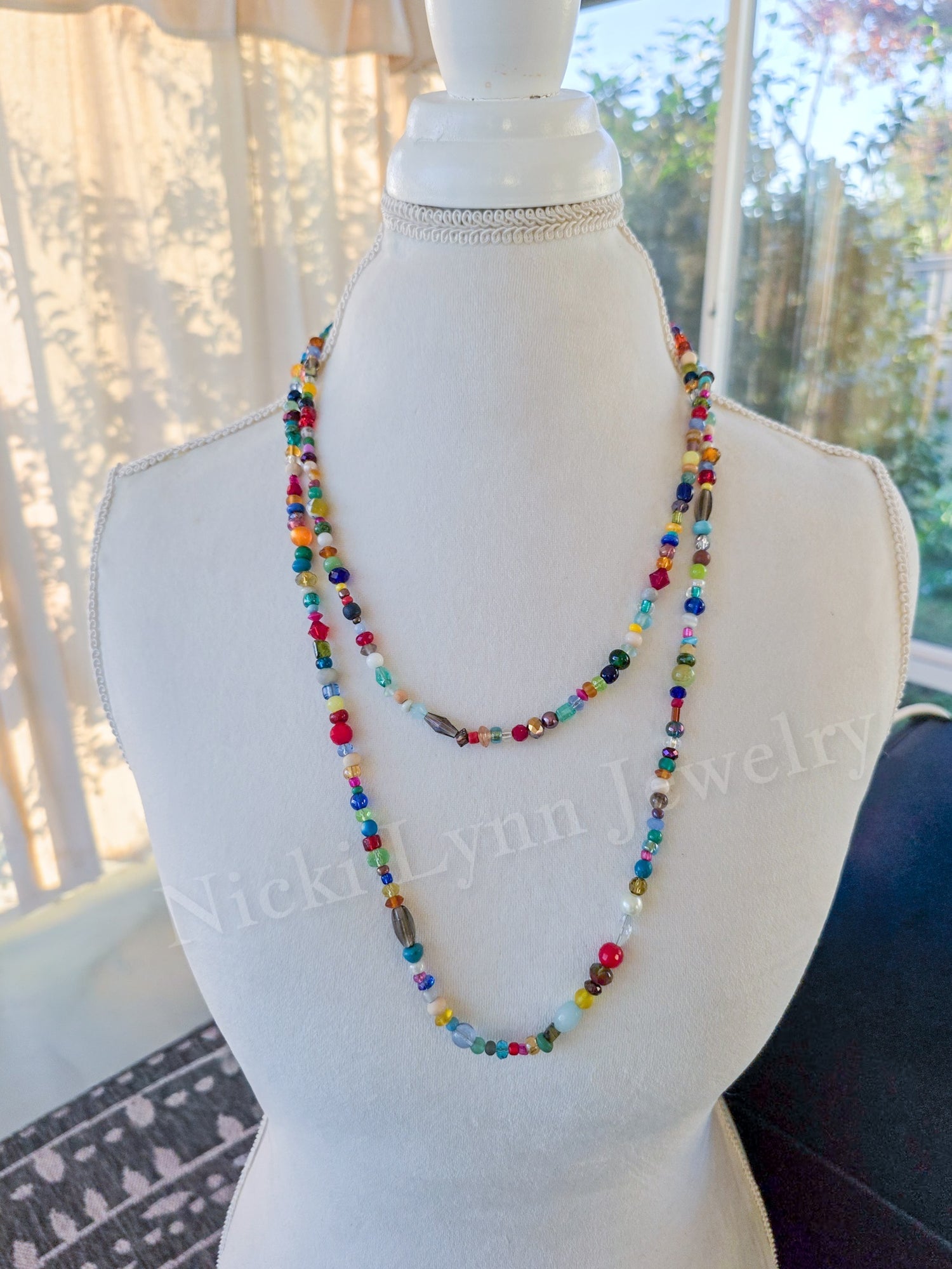 Boho Glass & Gemstone Bead Necklace- Multicolor Beaded Necklace- Nicki Lynn Jewelry 