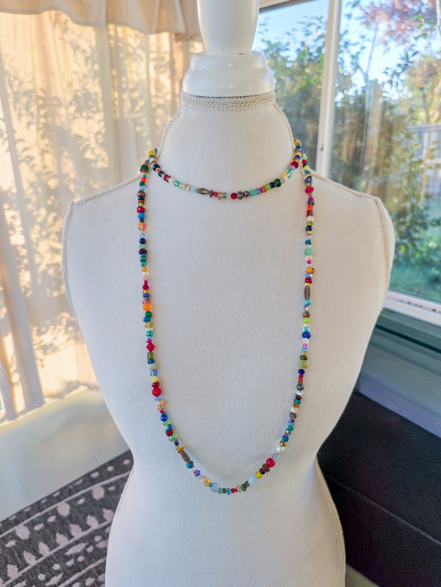 Boho Glass & Gemstone Bead Necklace- Multicolor Beaded Necklace- Nicki Lynn Jewelry 