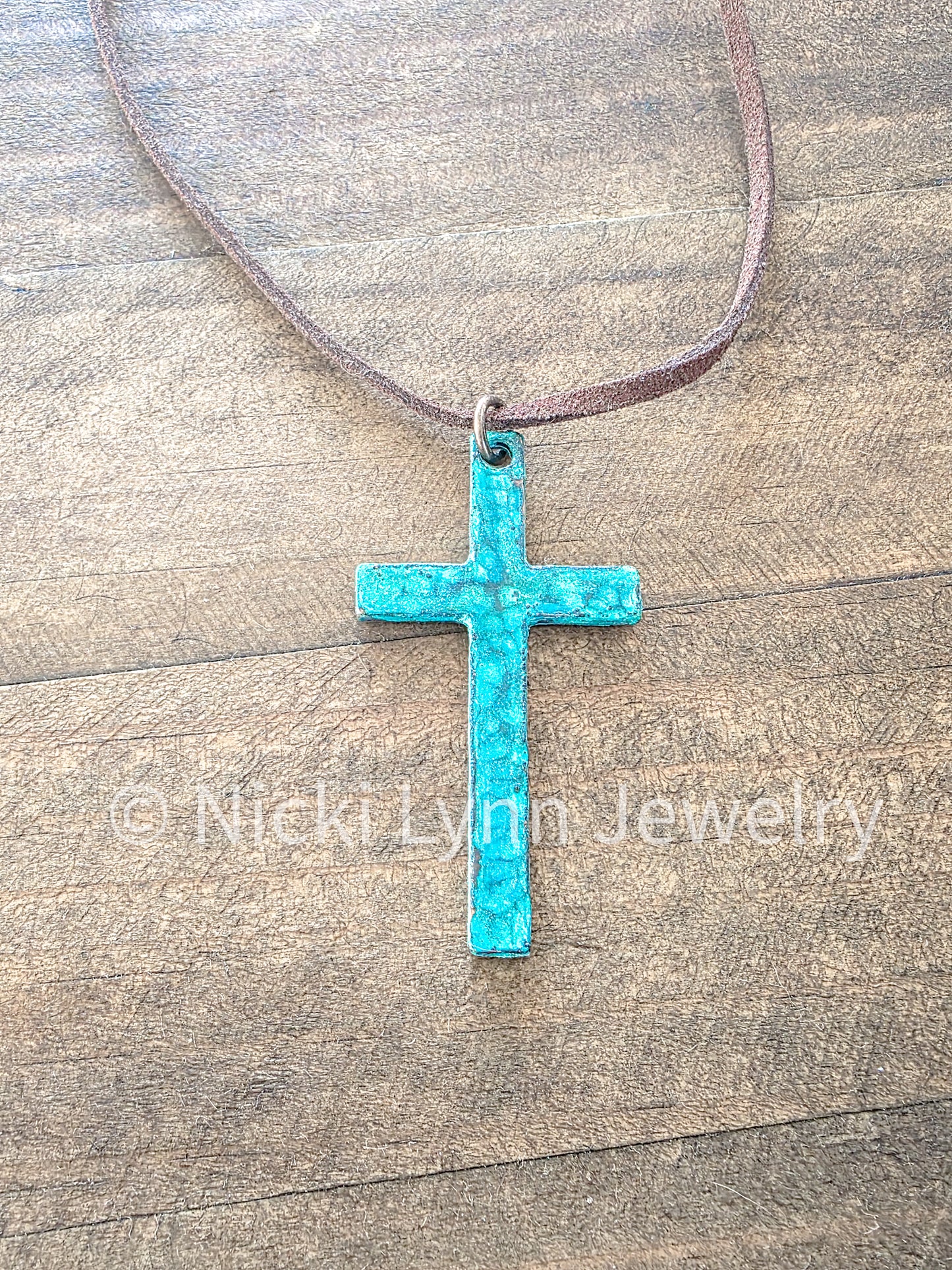 Rustic Cross Necklace- Hammered Metal Patina Pendant-Nicki Lynn Jewelry