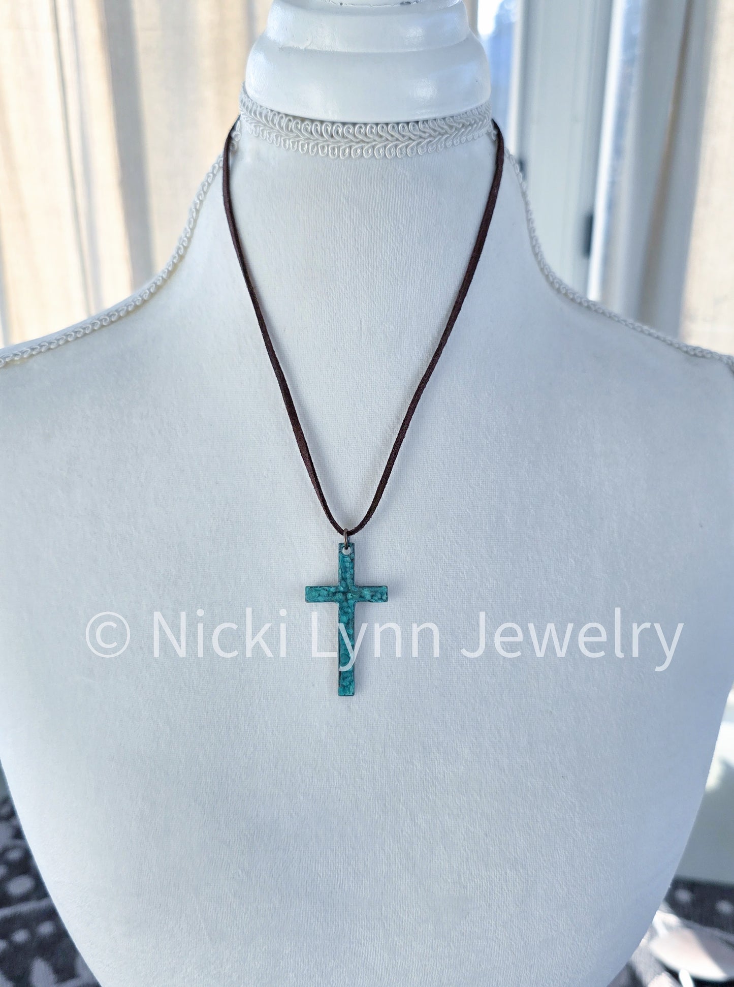 Rustic Cross Necklace- Hammered Metal Patina Pendant-Nicki Lynn Jewelry
