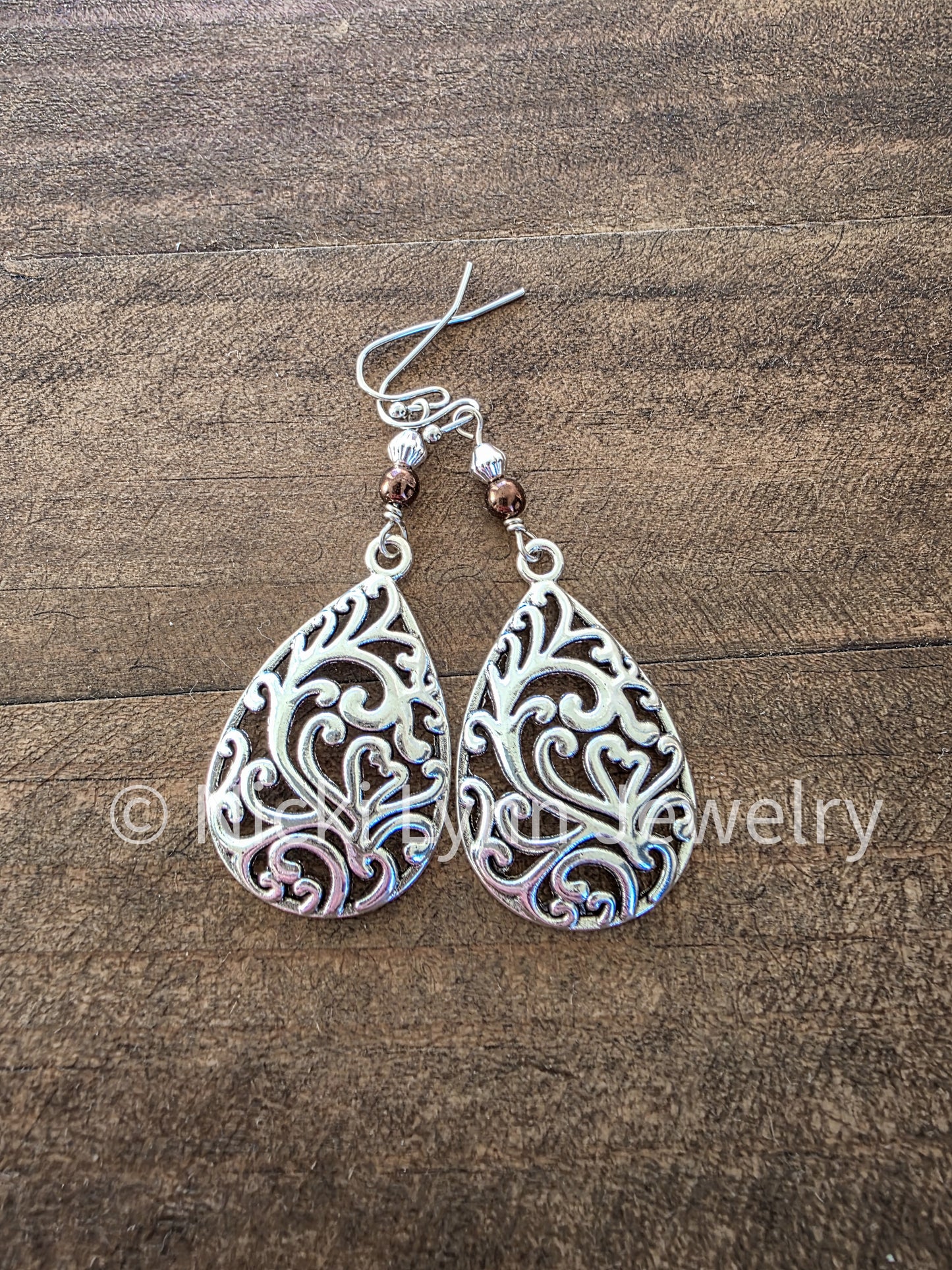 Silver Boho Filigree Teardrop Dangle Earrings- Nicki Lynn Jewelry 