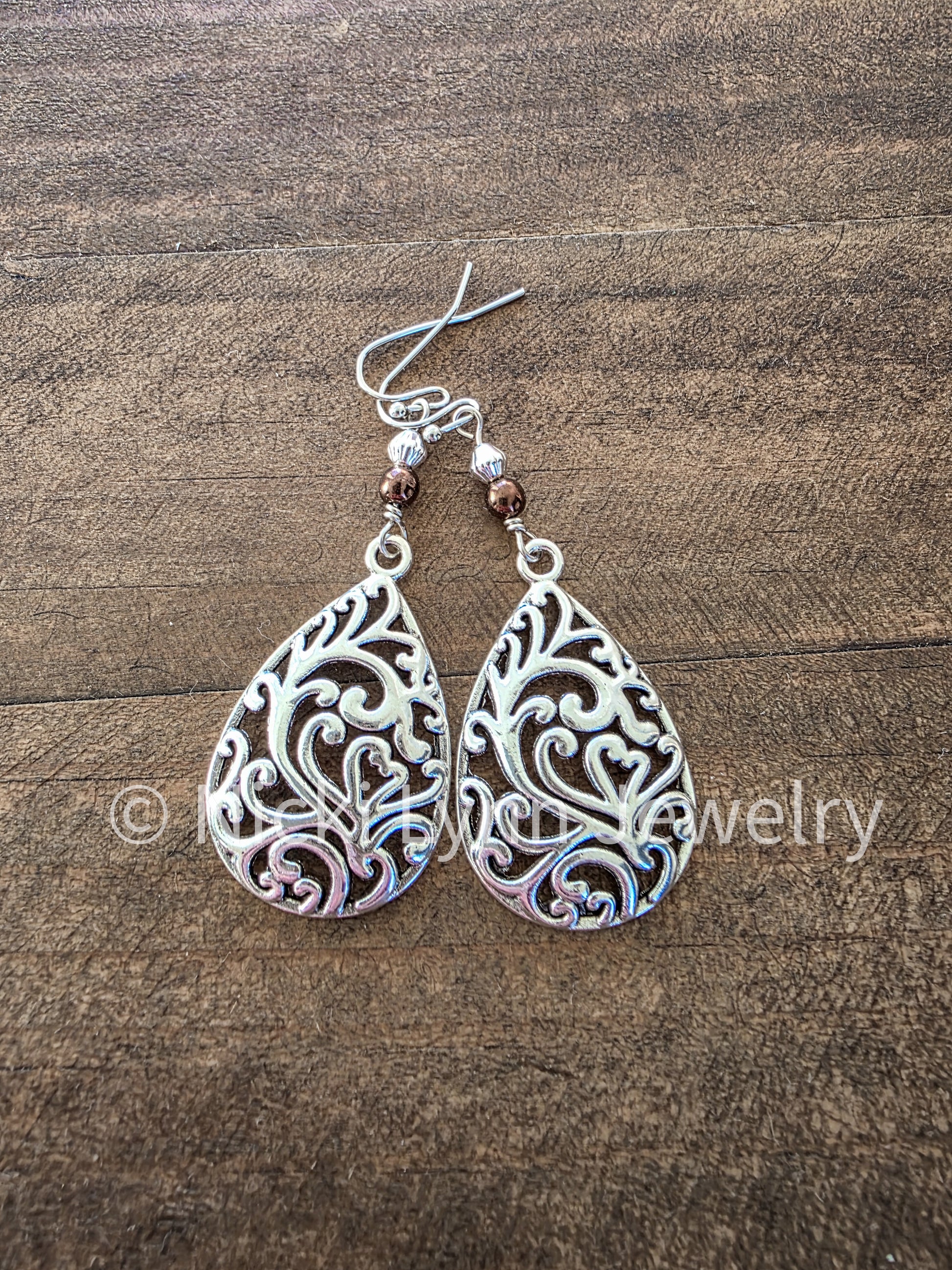 Silver Boho Filigree Teardrop Dangle Earrings- Nicki Lynn Jewelry 