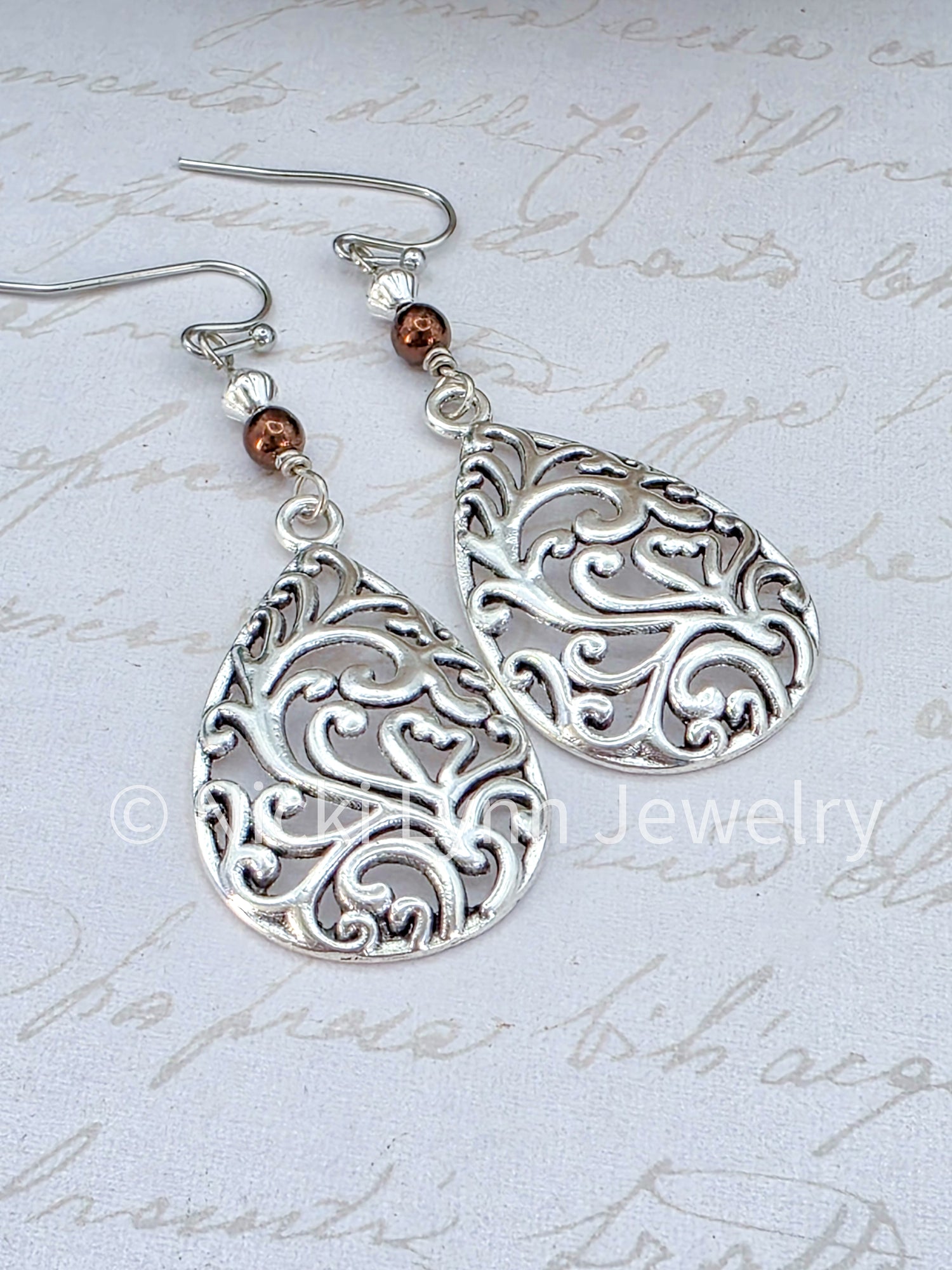 Silver Boho Filigree Teardrop Dangle Earrings- Nicki Lynn Jewelry 