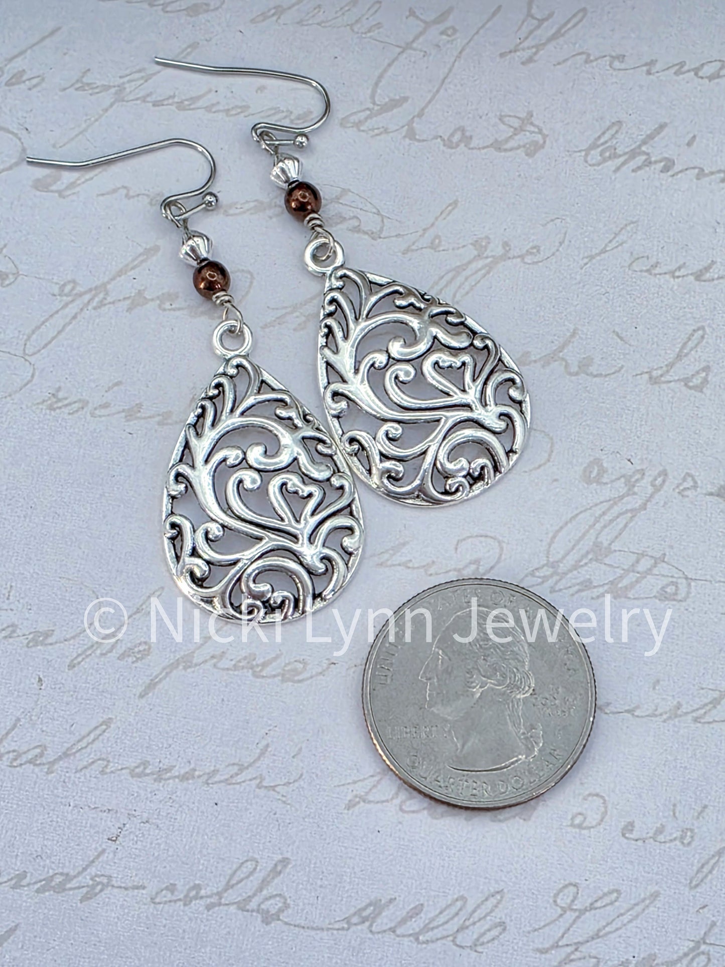 Silver Boho Filigree Teardrop Dangle Earrings- Nicki Lynn Jewelry 