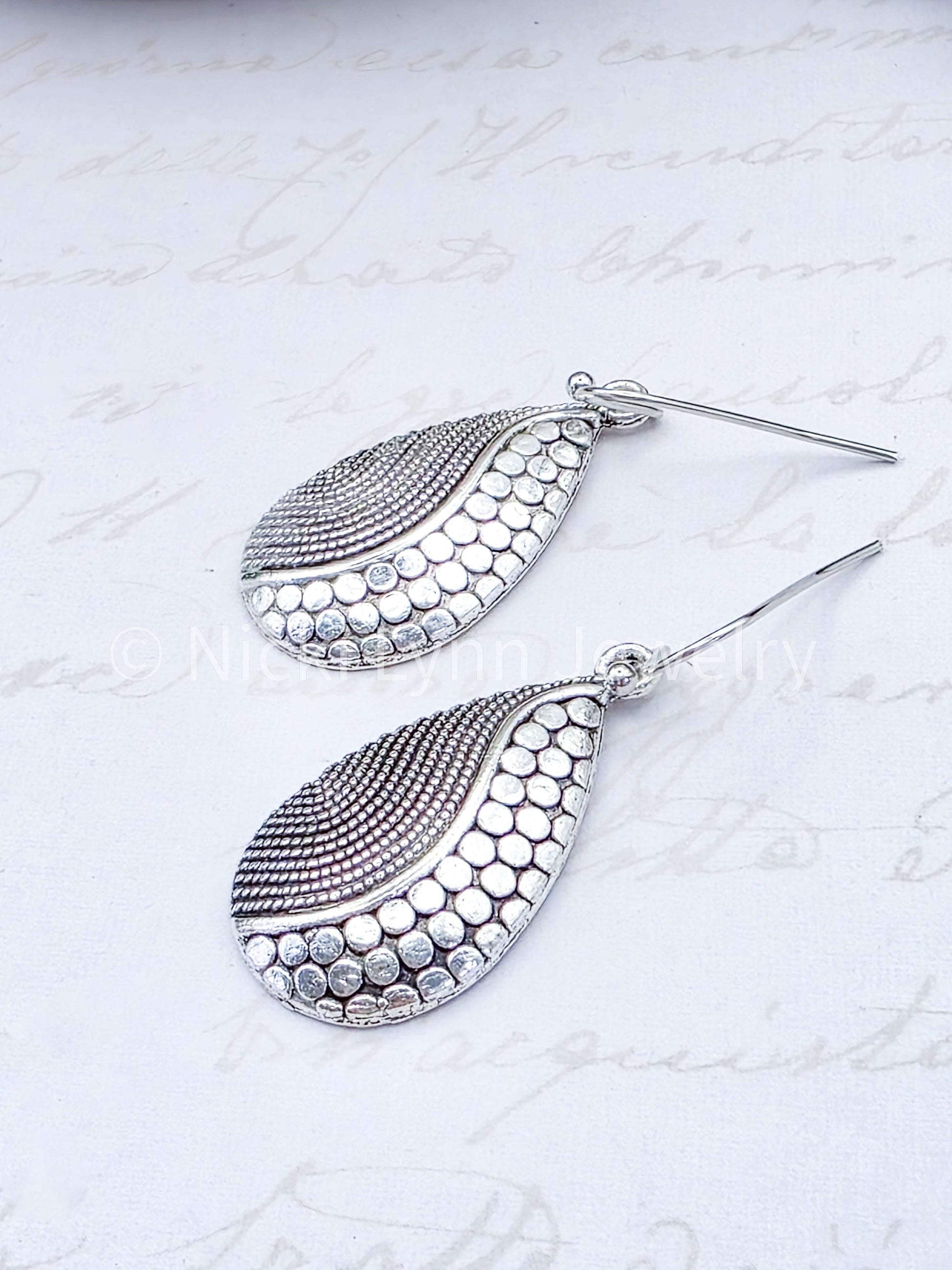 Antique Silver Teardrop Dangle Earrings, Nicki Lynn Jewelry 