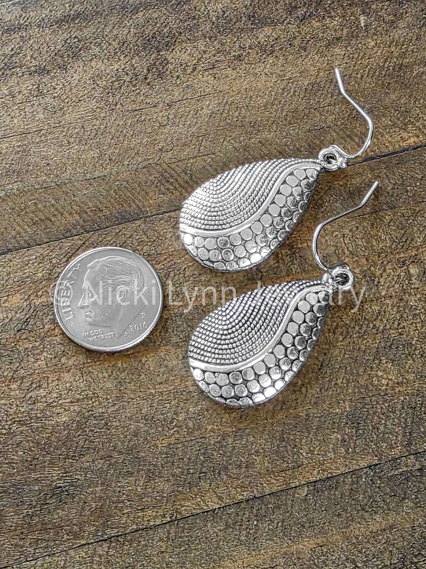 Antique Silver Teardrop Dangle Earrings, Nicki Lynn Jewelry 