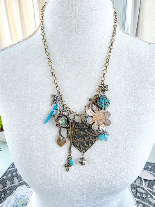 Gypsy Junk Necklace-Chunky Statement Piece- Nicki Lynn Jewelry 