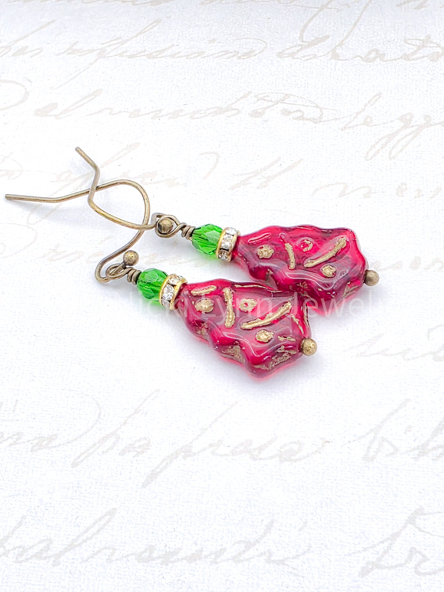 Red Czech Glass Christmas Tree Earrings - Nicki Lynn Jewelry