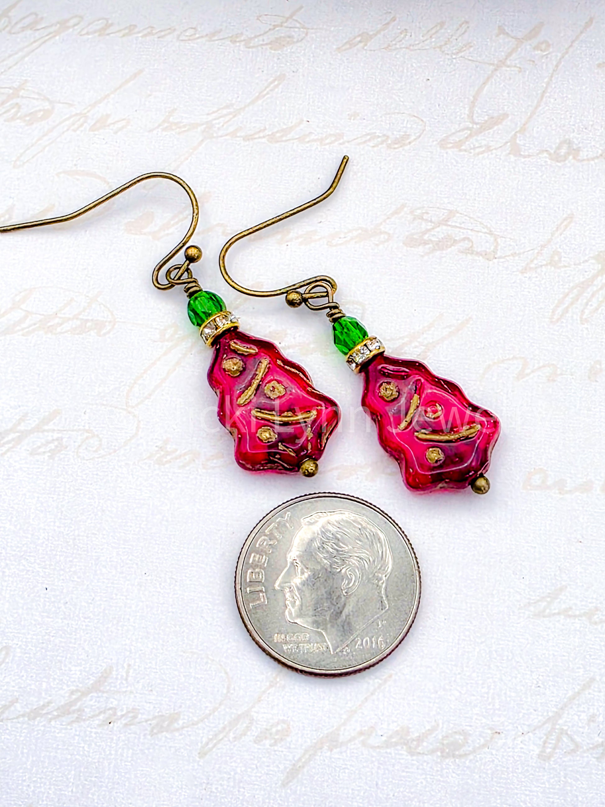 Red Czech Glass Christmas Tree Earrings - Nicki Lynn Jewelry