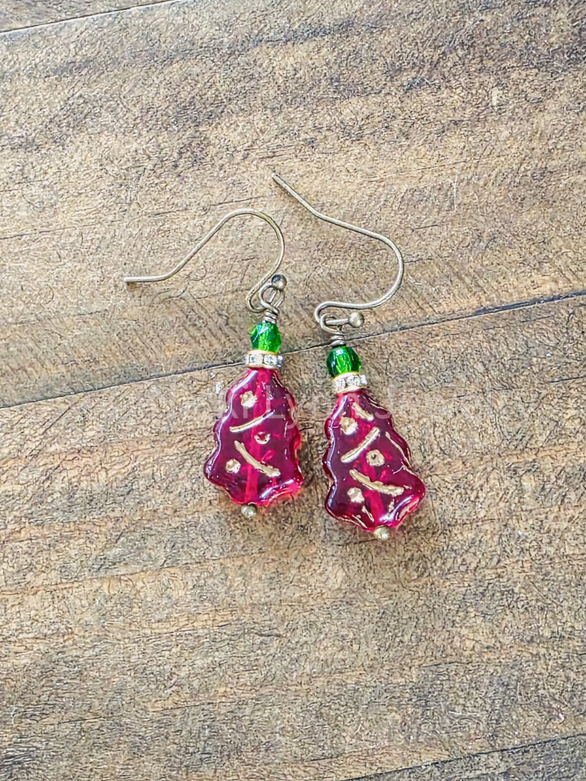 Red Czech Glass Christmas Tree Earrings - Nicki Lynn Jewelry