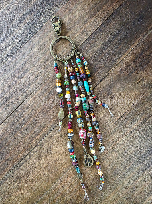 Boho Rustic Beaded Purse Tassel Keychain- Nicki Lynn Jewelry 