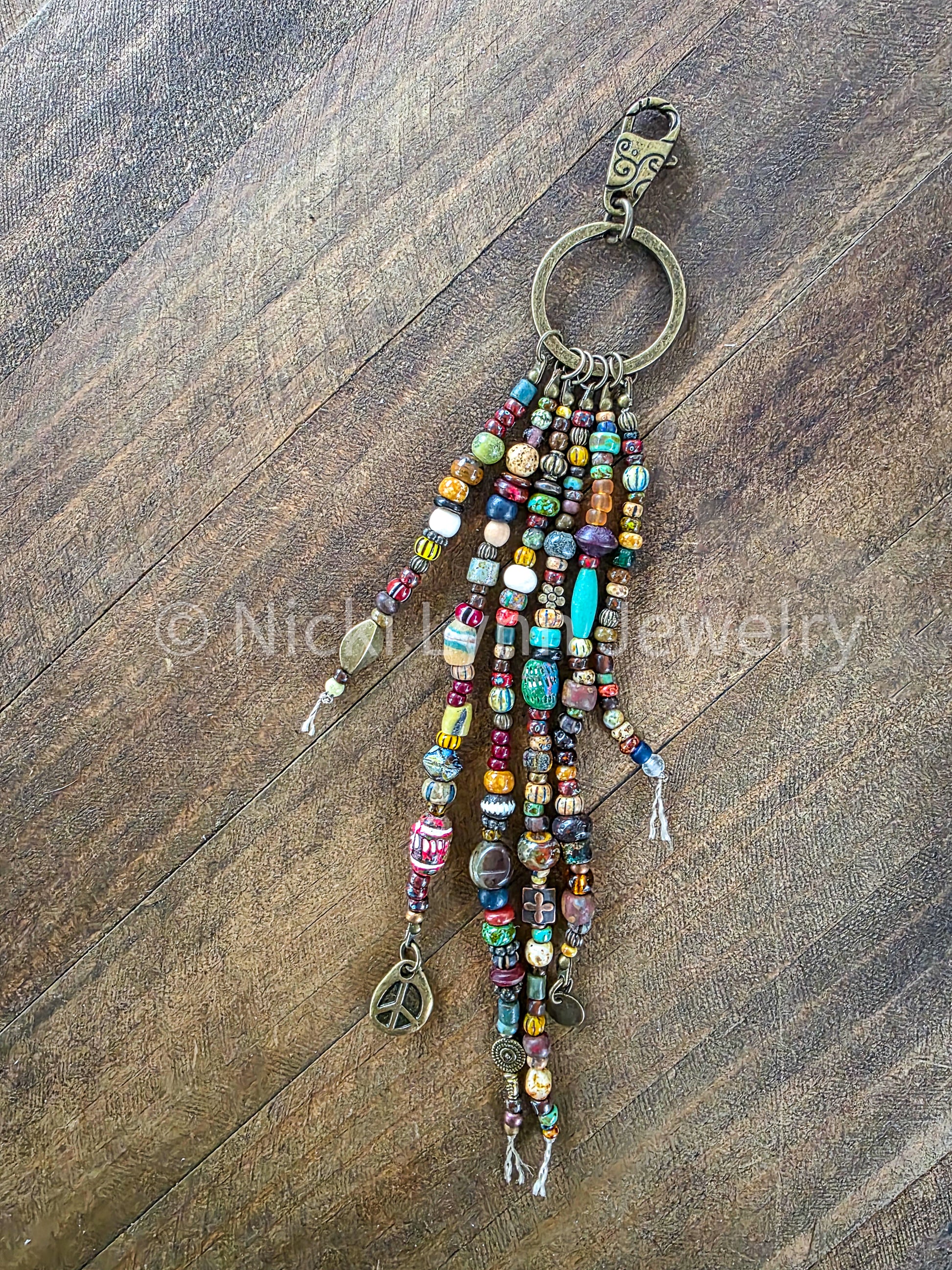 Boho Rustic Beaded Purse Tassel Keychain- Nicki Lynn Jewelry 