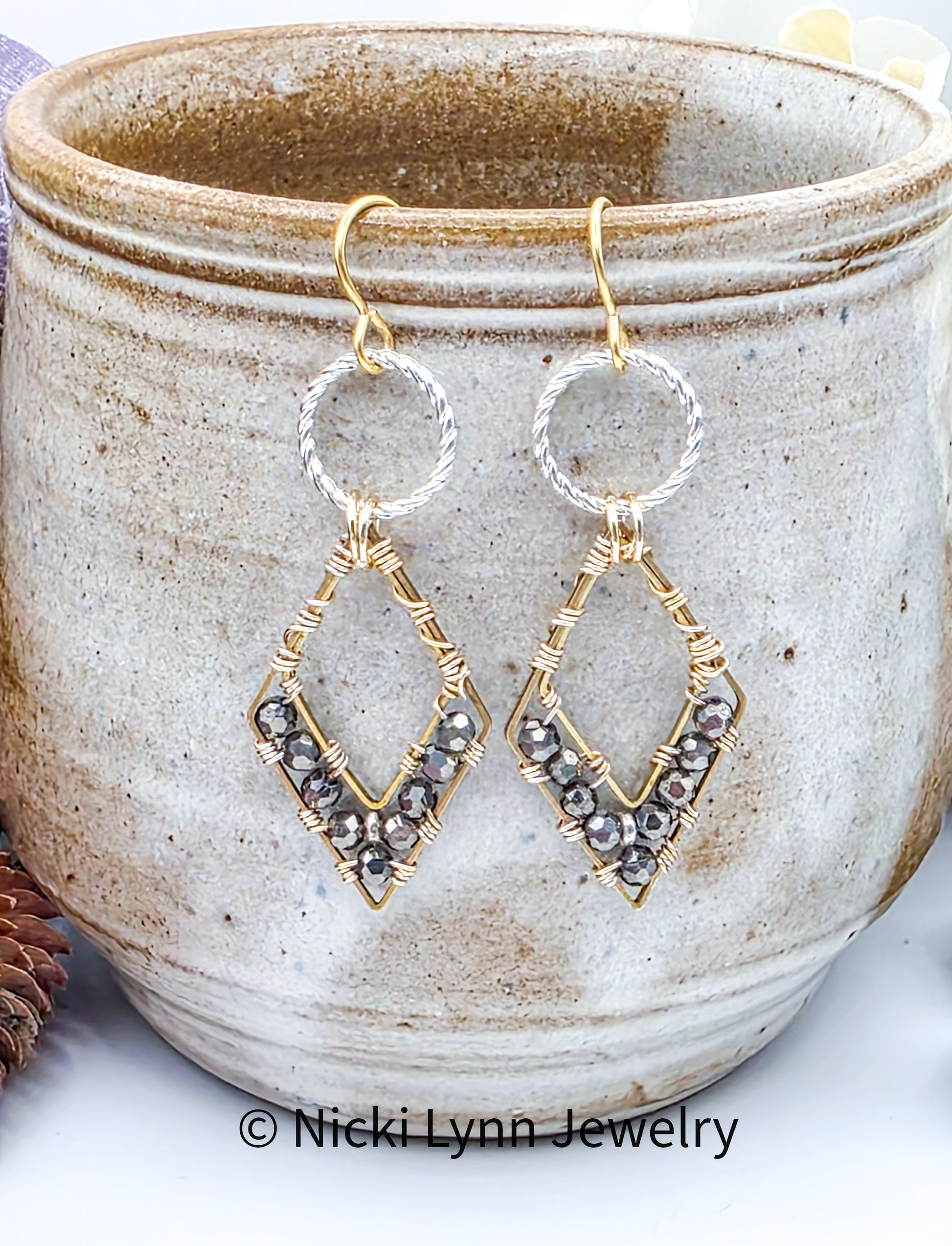 Mixed Metal Triangle Beaded Earrings, Nicki Lynn Jewelry 