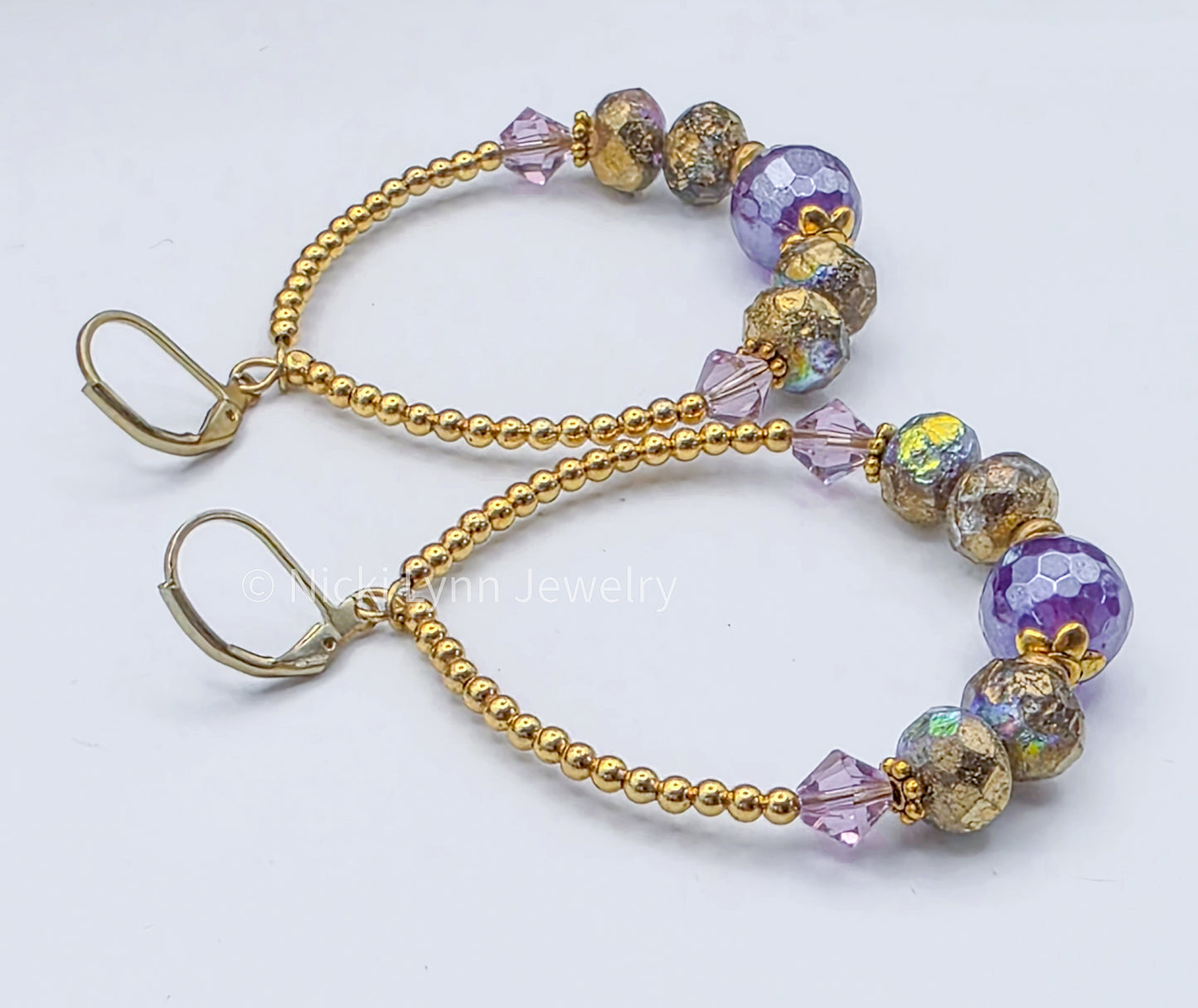 Amethyst Boho Hoop Earrings with Czech Glass & Swarovski Crystals, Nicki Lynn Jewelry 