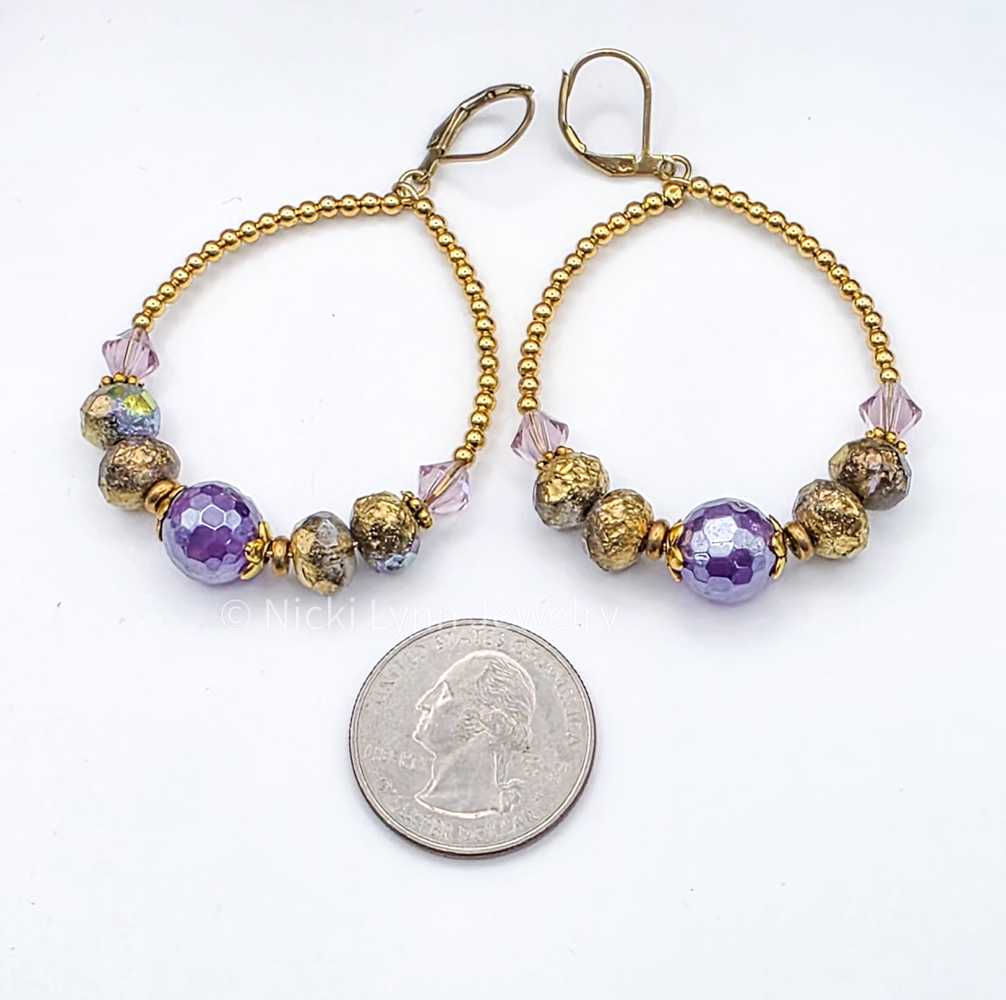 Amethyst Boho Hoop Earrings with Czech Glass & Swarovski Crystals, Nicki Lynn Jewelry 