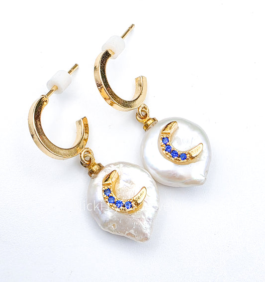 Moonlit Baroque Pearl Huggie Earrings, Nicki Lynn Jewelry 
