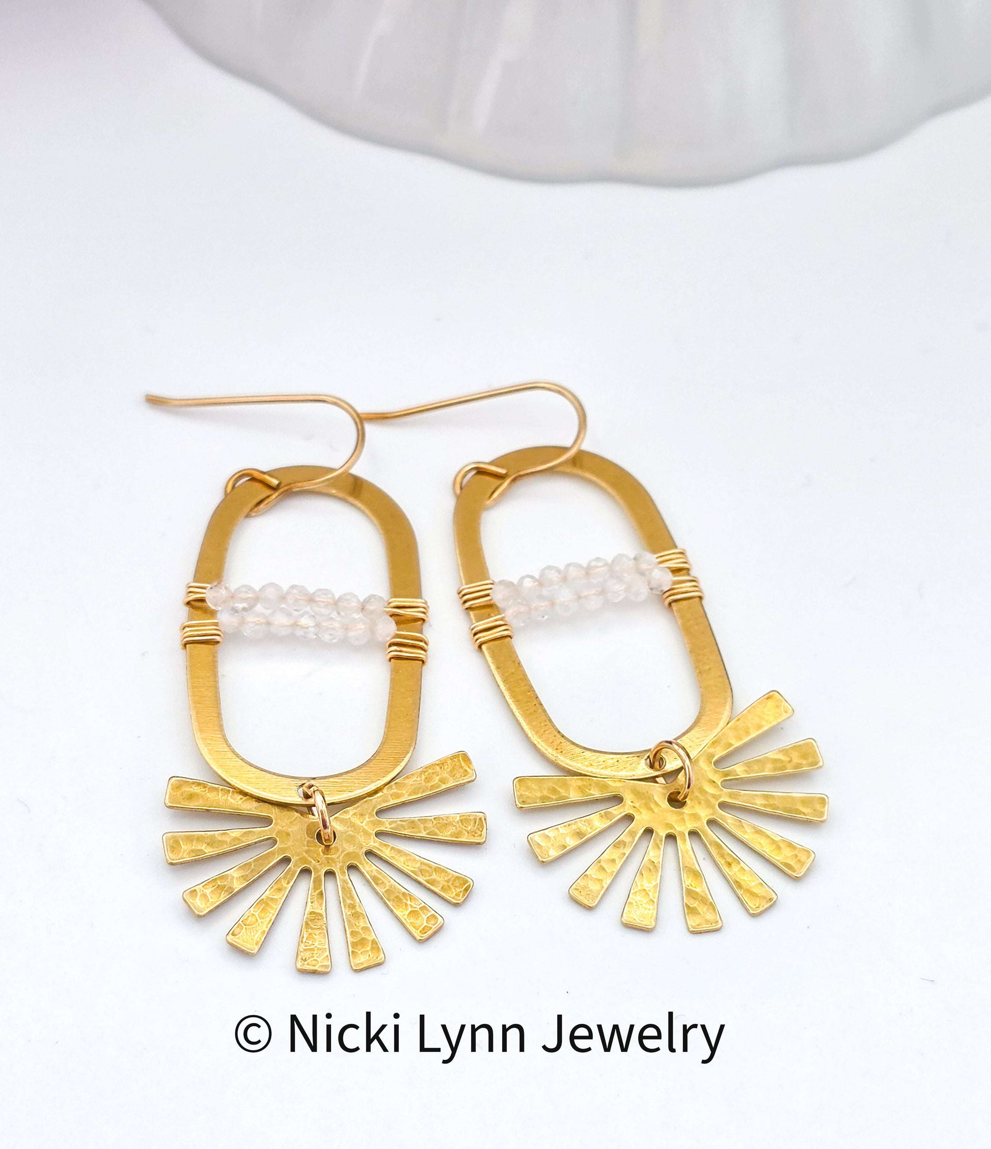 Boho Raw Brass Moonstone Dangle Earrings, Nicki Lynn Jewelry 