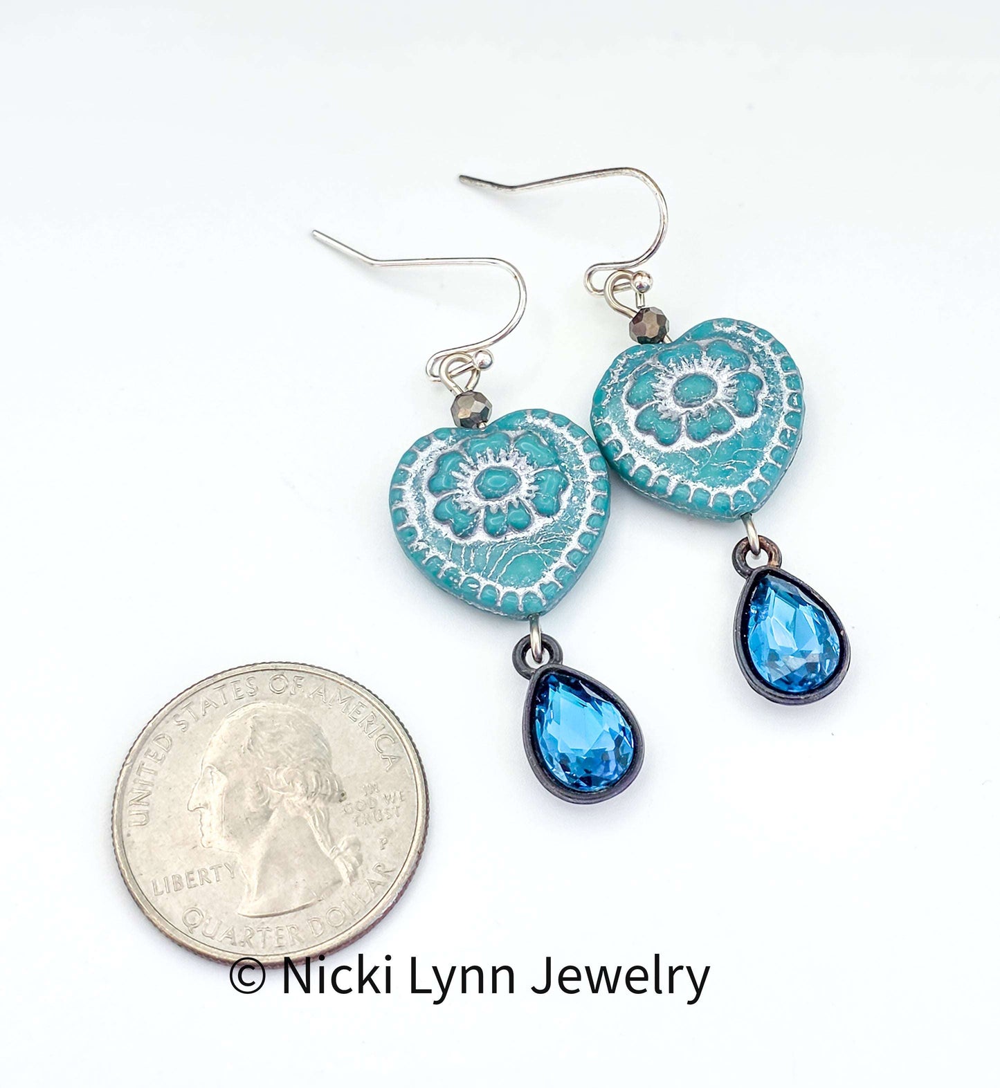 Blue Heart Crystal Teardrop Dangle Earrings, Nicki Lynn Jewelry 