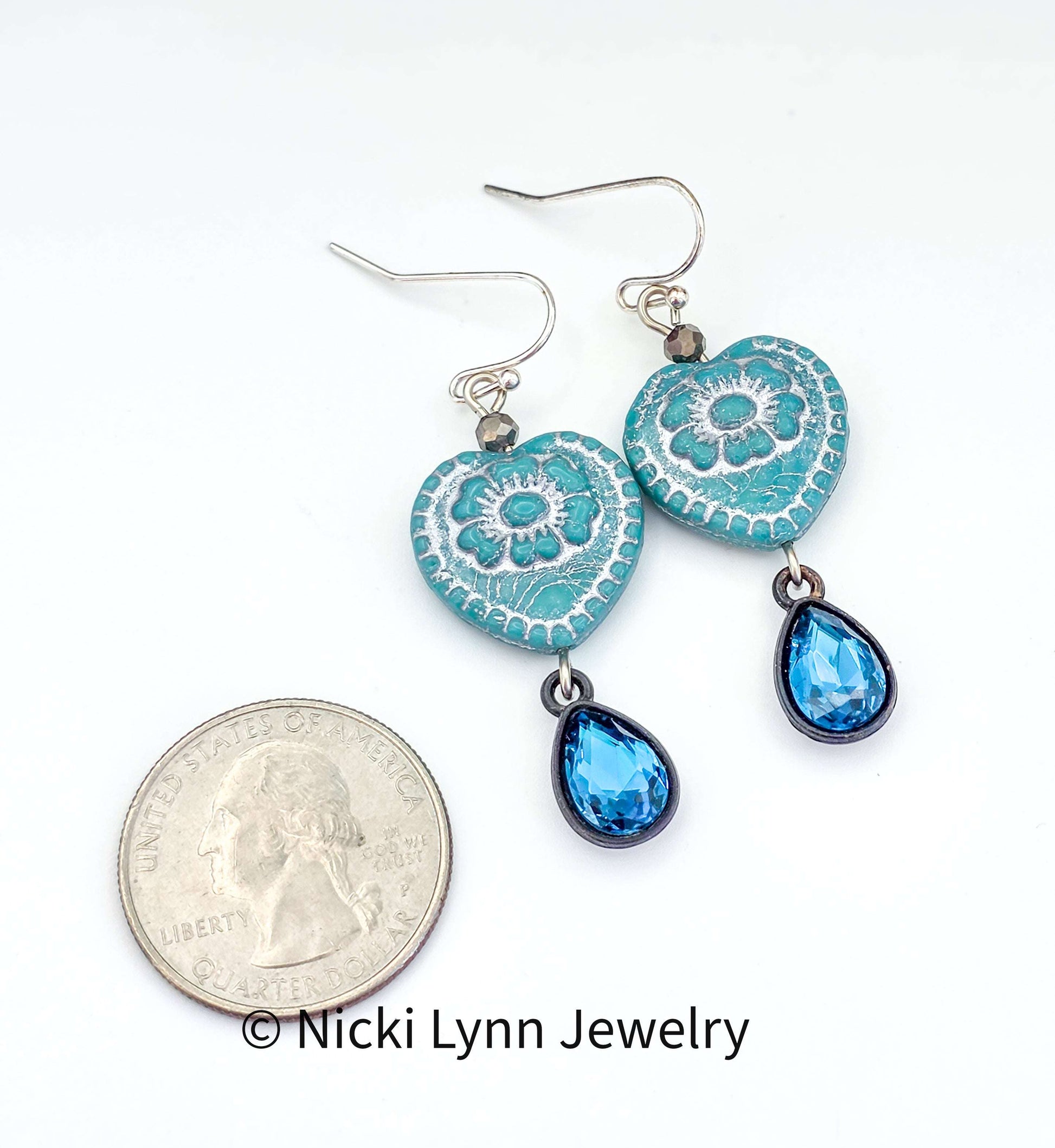 Blue Heart Crystal Teardrop Dangle Earrings, Nicki Lynn Jewelry 