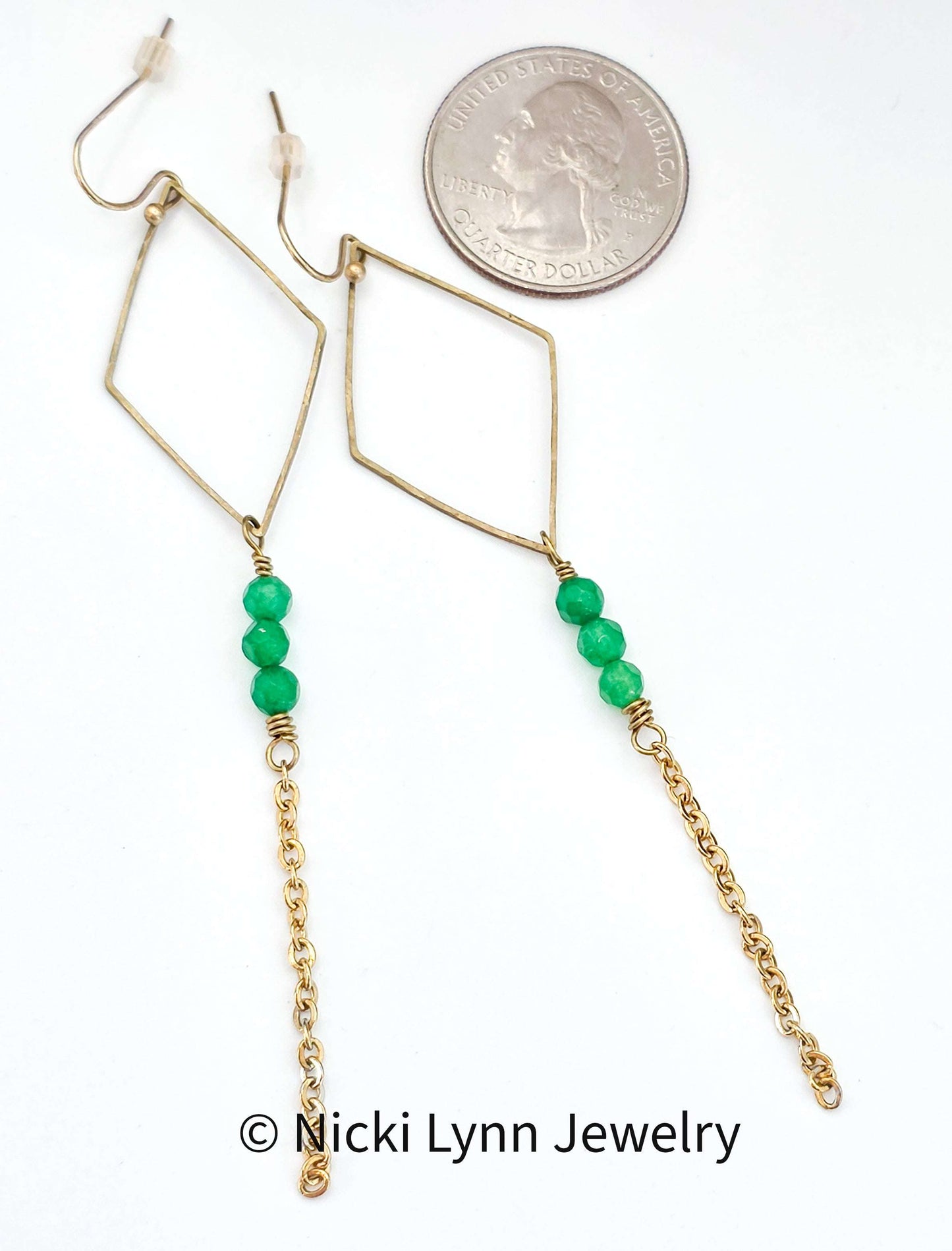Jade & Raw Brass Geometric Chain Dangle Earrings, Nicki Lynn Jewelry 