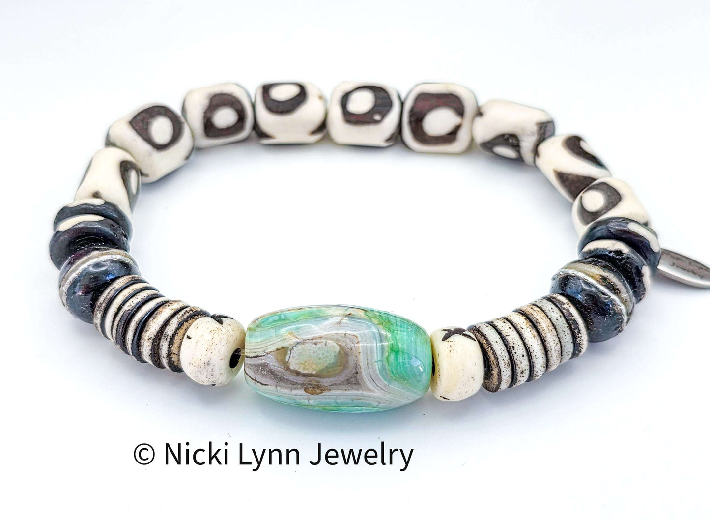 Bone and Agate Stretch Bracelet, Nicki Lynn Jewelry 