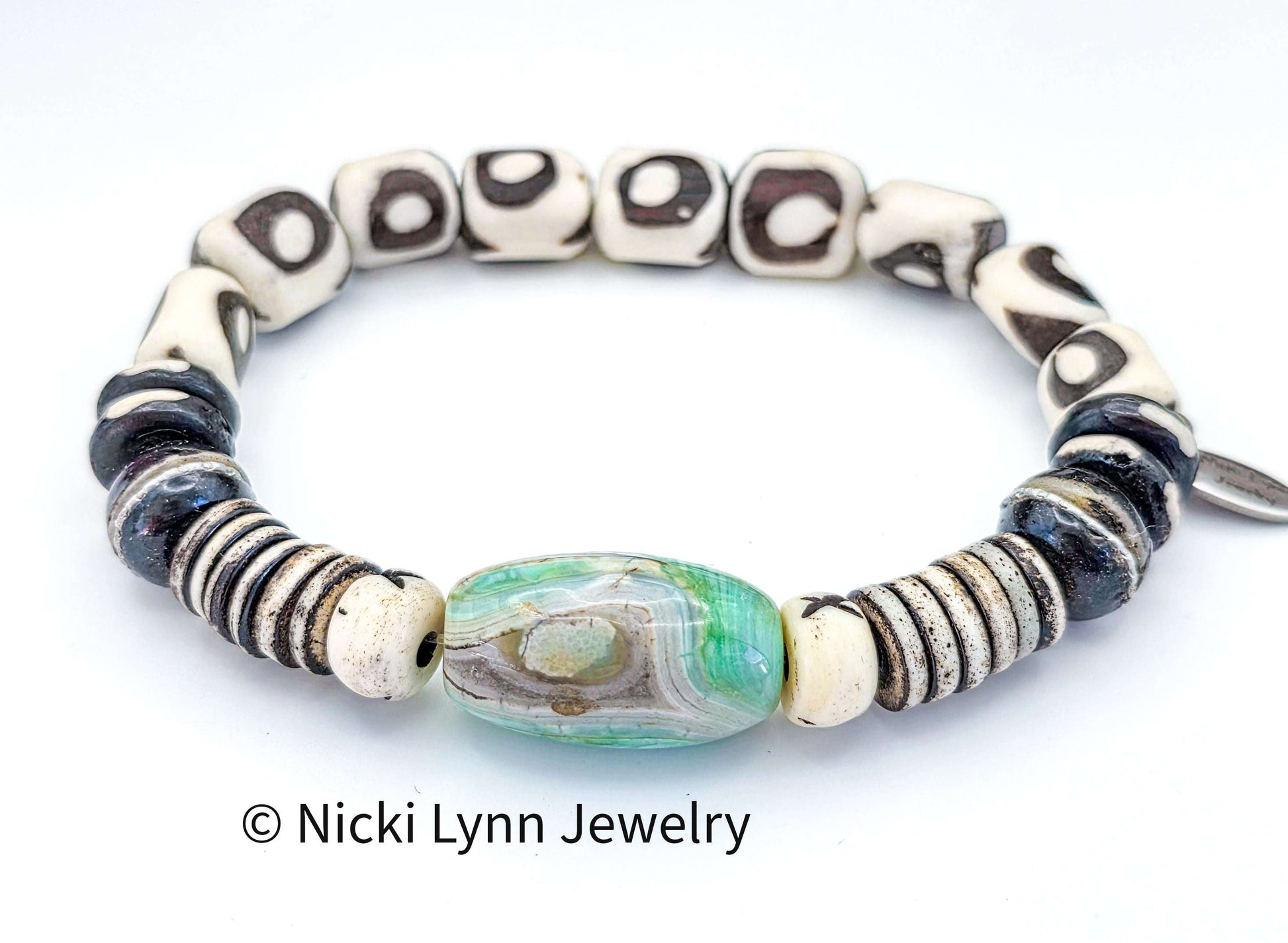 Bone and Agate Stretch Bracelet, Nicki Lynn Jewelry 