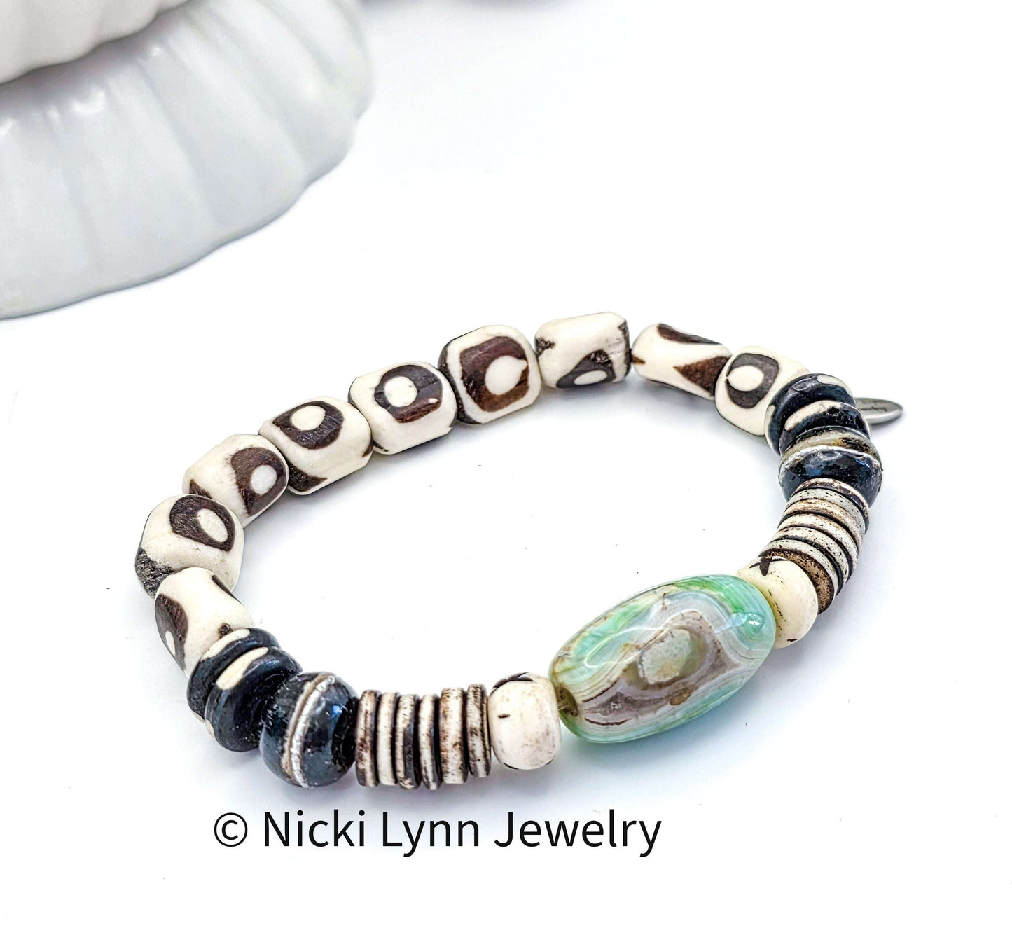 Bone and Agate Stretch Bracelet, Nicki Lynn Jewelry 