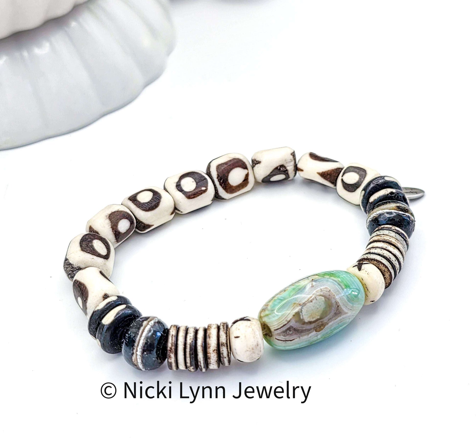 Bone and Agate Stretch Bracelet, Nicki Lynn Jewelry 