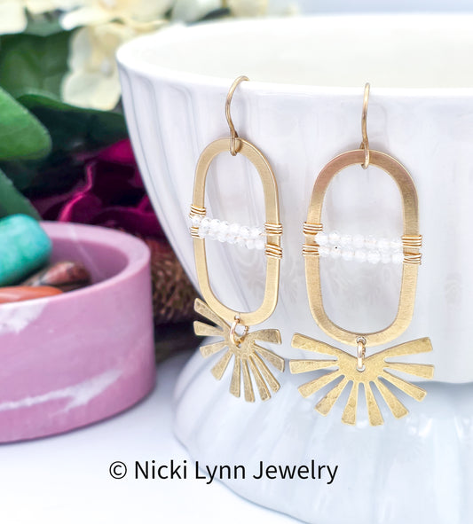 Boho Raw Brass Moonstone Dangle Earrings, Nicki Lynn Jewelry 