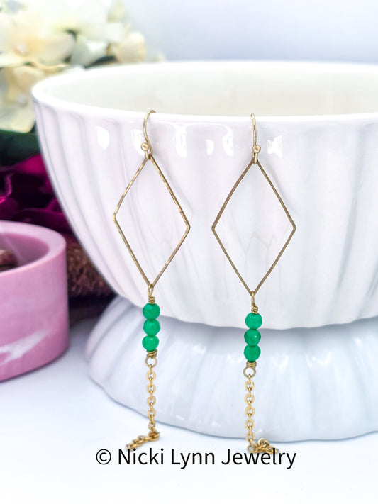 Jade & Raw Brass Geometric Chain Dangle Earrings, Nicki Lynn Jewelry 