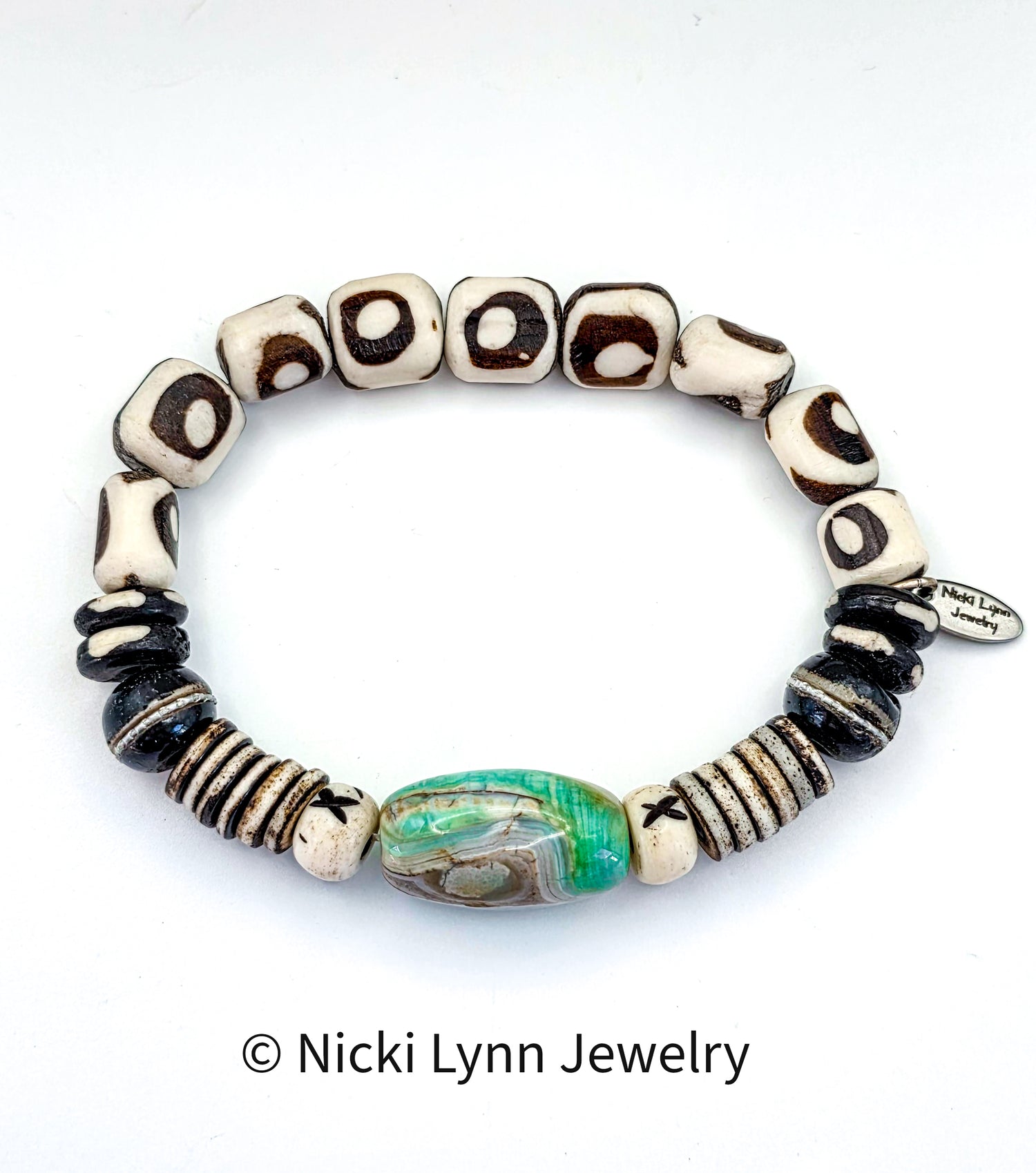 Bone and Agate Stretch Bracelet, Nicki Lynn Jewelry 