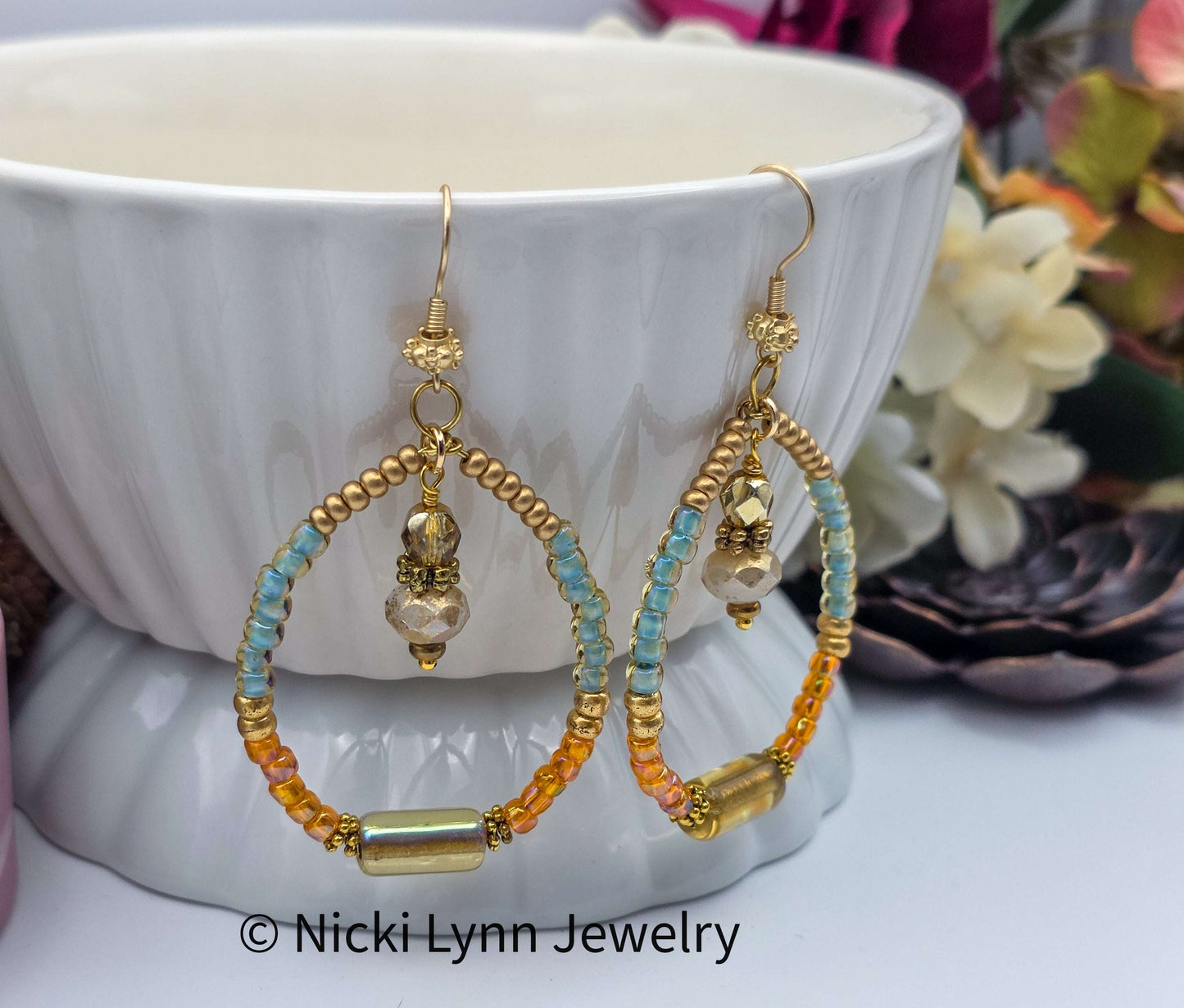 Czech Glass Colorful Beaded Hoop Earrings, Nicki Lynn Jewelry 