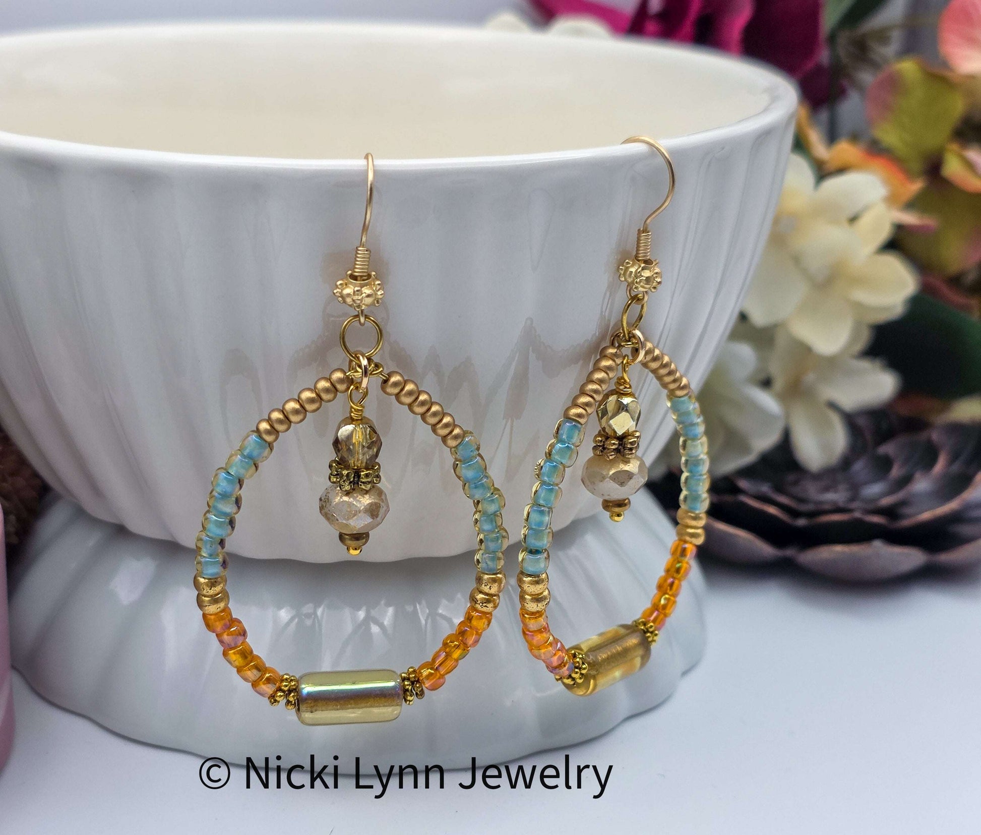 Czech Glass Colorful Beaded Hoop Earrings, Nicki Lynn Jewelry 