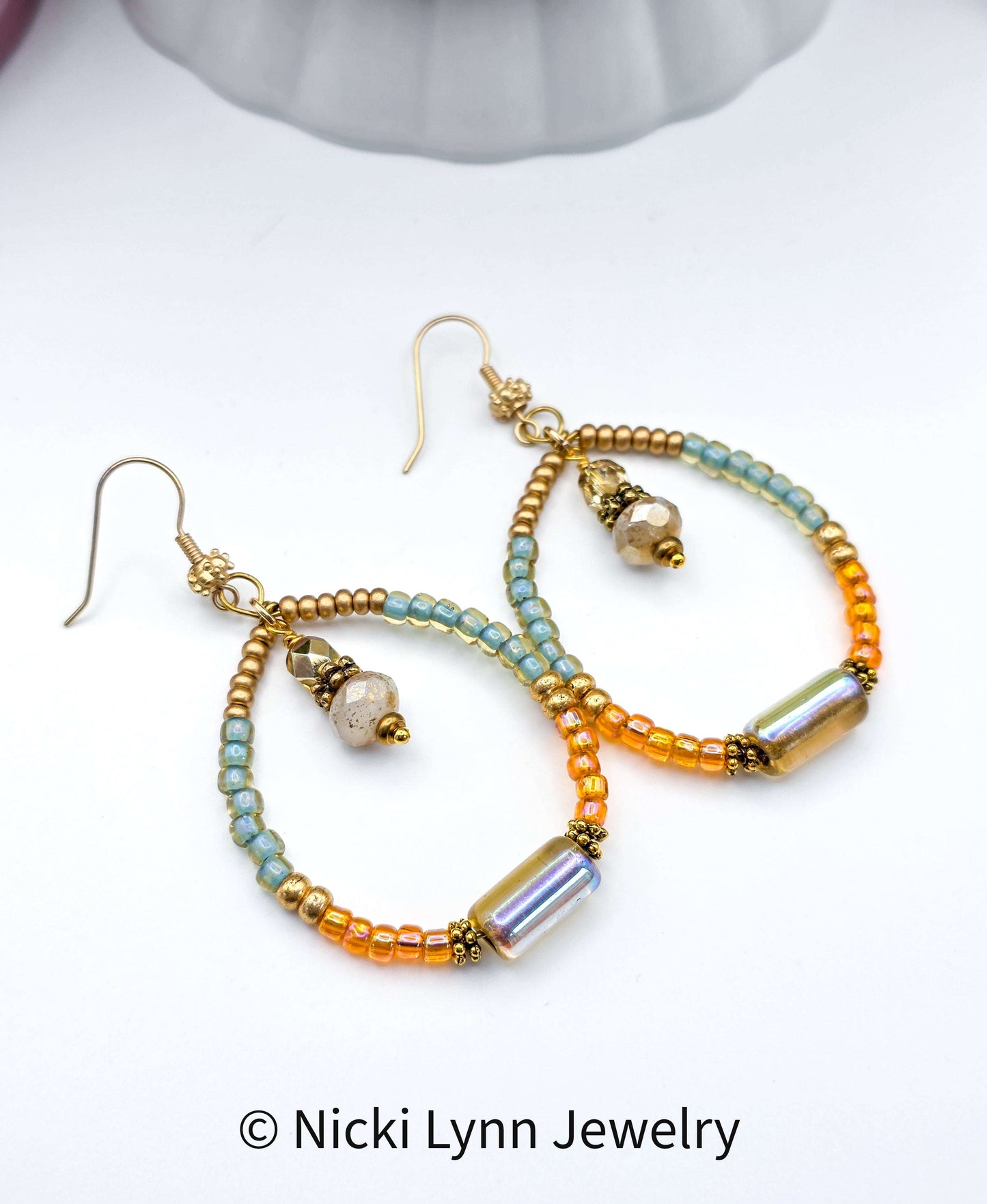 Czech Glass Colorful Beaded Hoop Earrings, Nicki Lynn Jewelry 