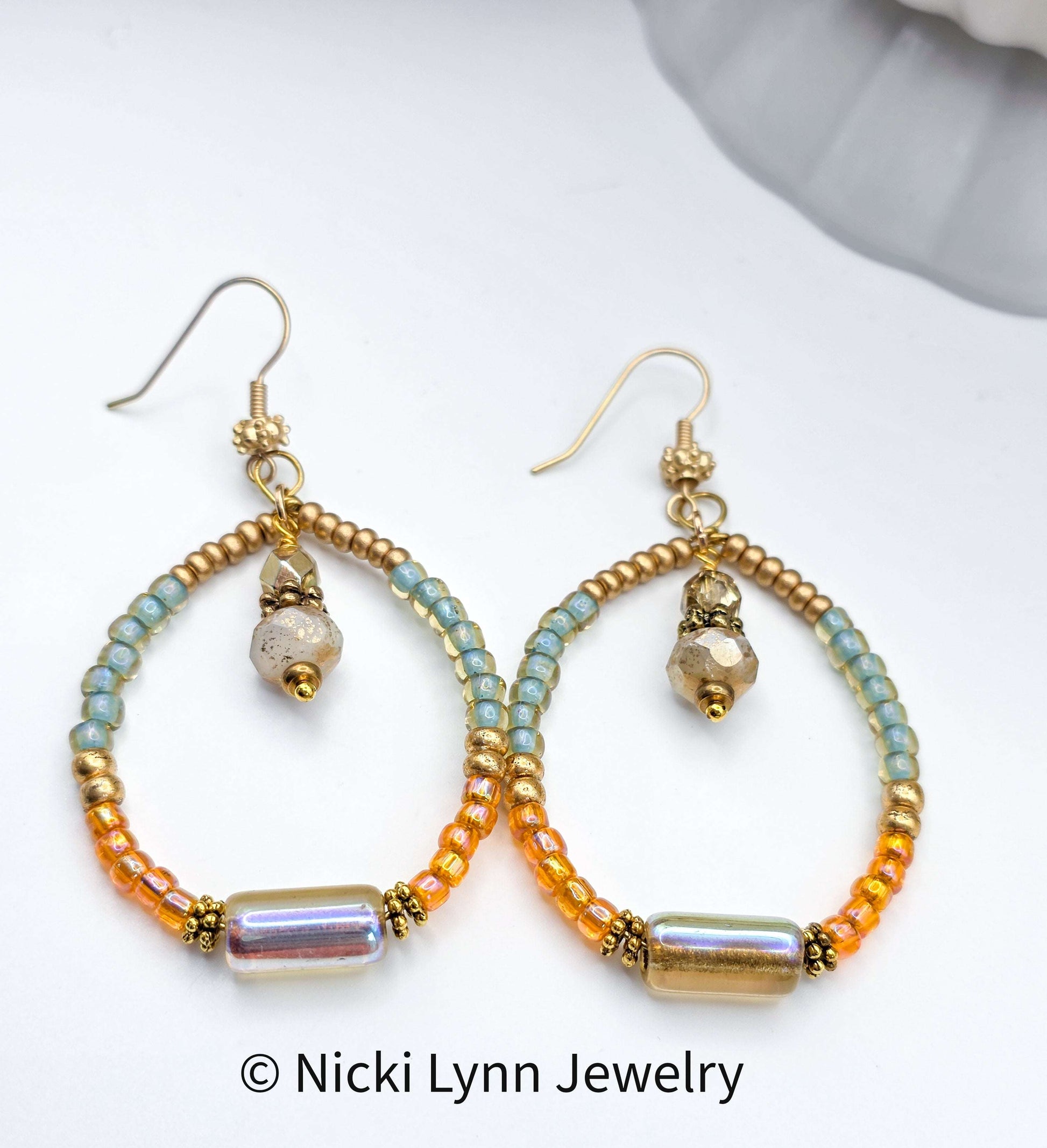 Czech Glass Colorful Beaded Hoop Earrings, Nicki Lynn Jewelry 