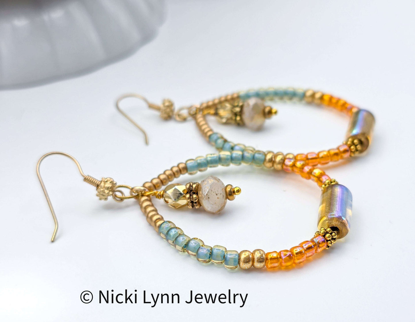 Czech Glass Colorful Beaded Hoop Earrings, Nicki Lynn Jewelry 