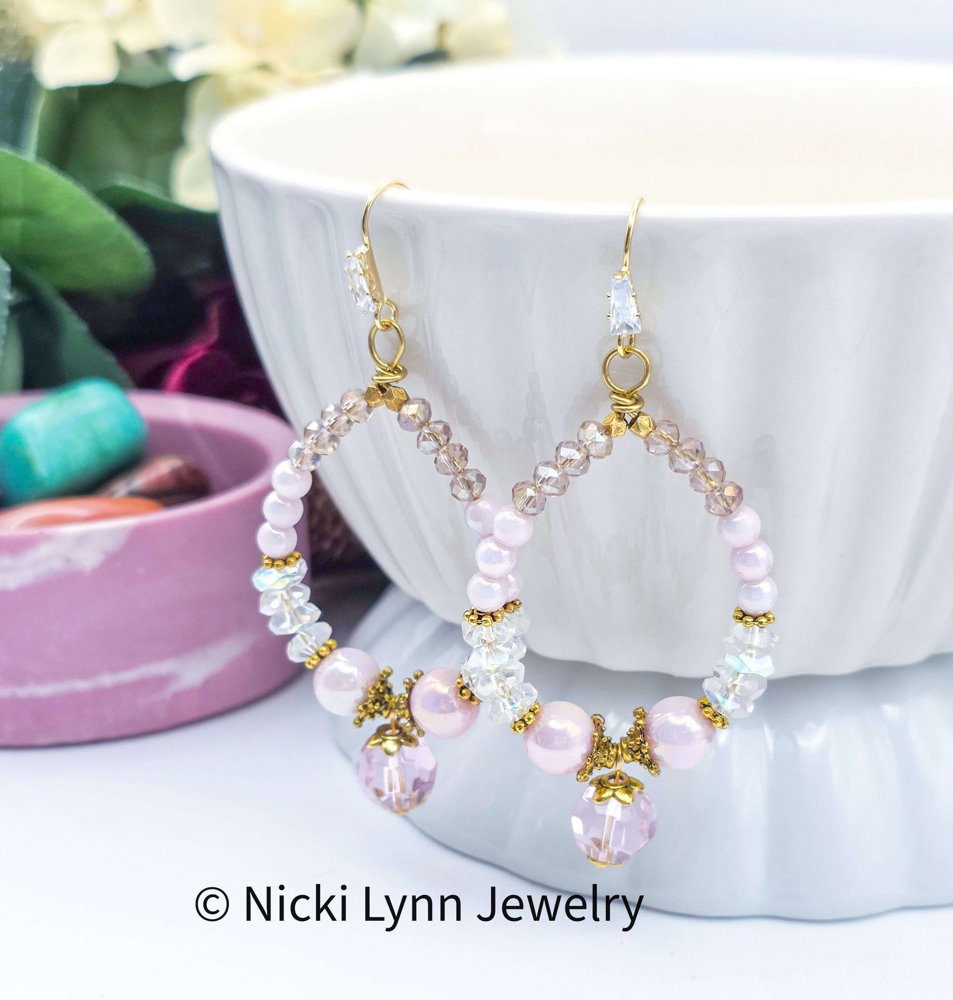 Blush Pink Crystal Czech Glass Hoop Earrings, Nicki Lynn Jewelry 