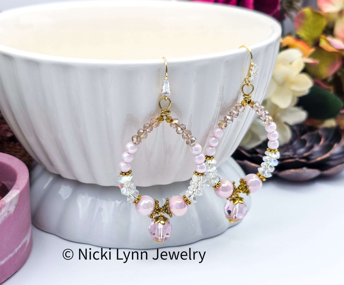 Blush Pink Crystal Czech Glass Hoop Earrings, Nicki Lynn Jewelry 