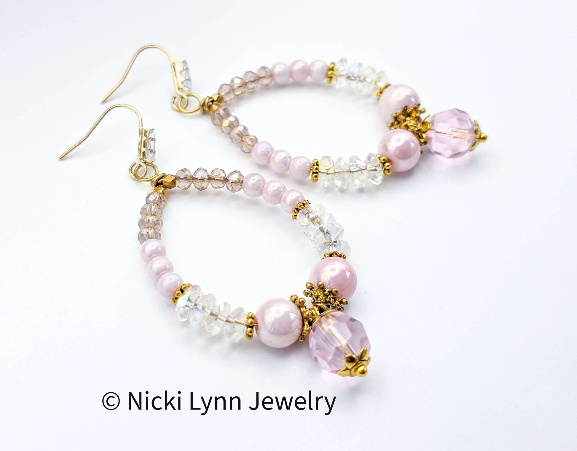 Blush Pink Crystal Czech Glass Hoop Earrings, Nicki Lynn Jewelry 