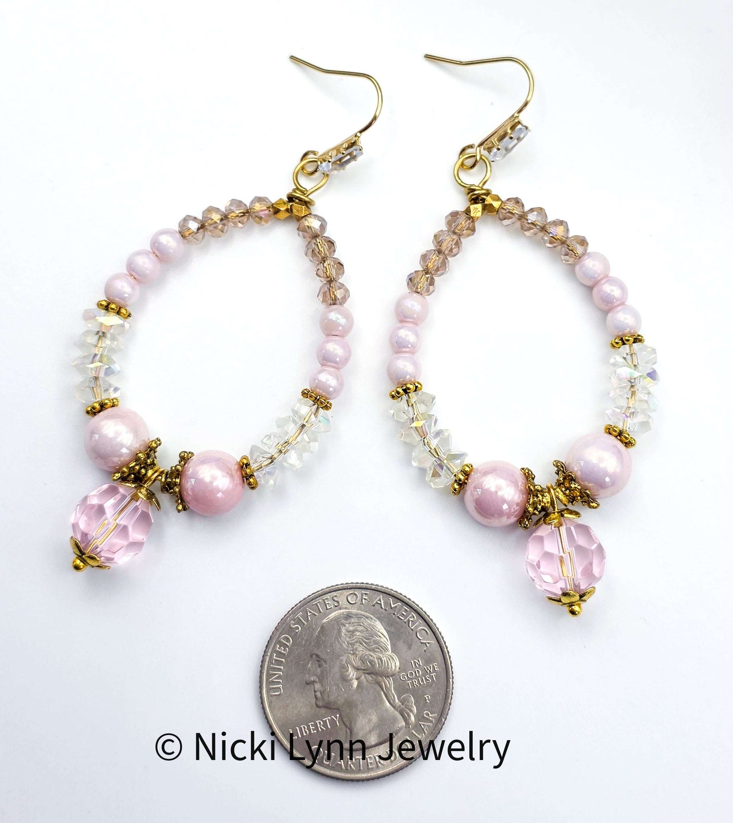 Blush Pink Crystal Czech Glass Hoop Earrings, Nicki Lynn Jewelry 