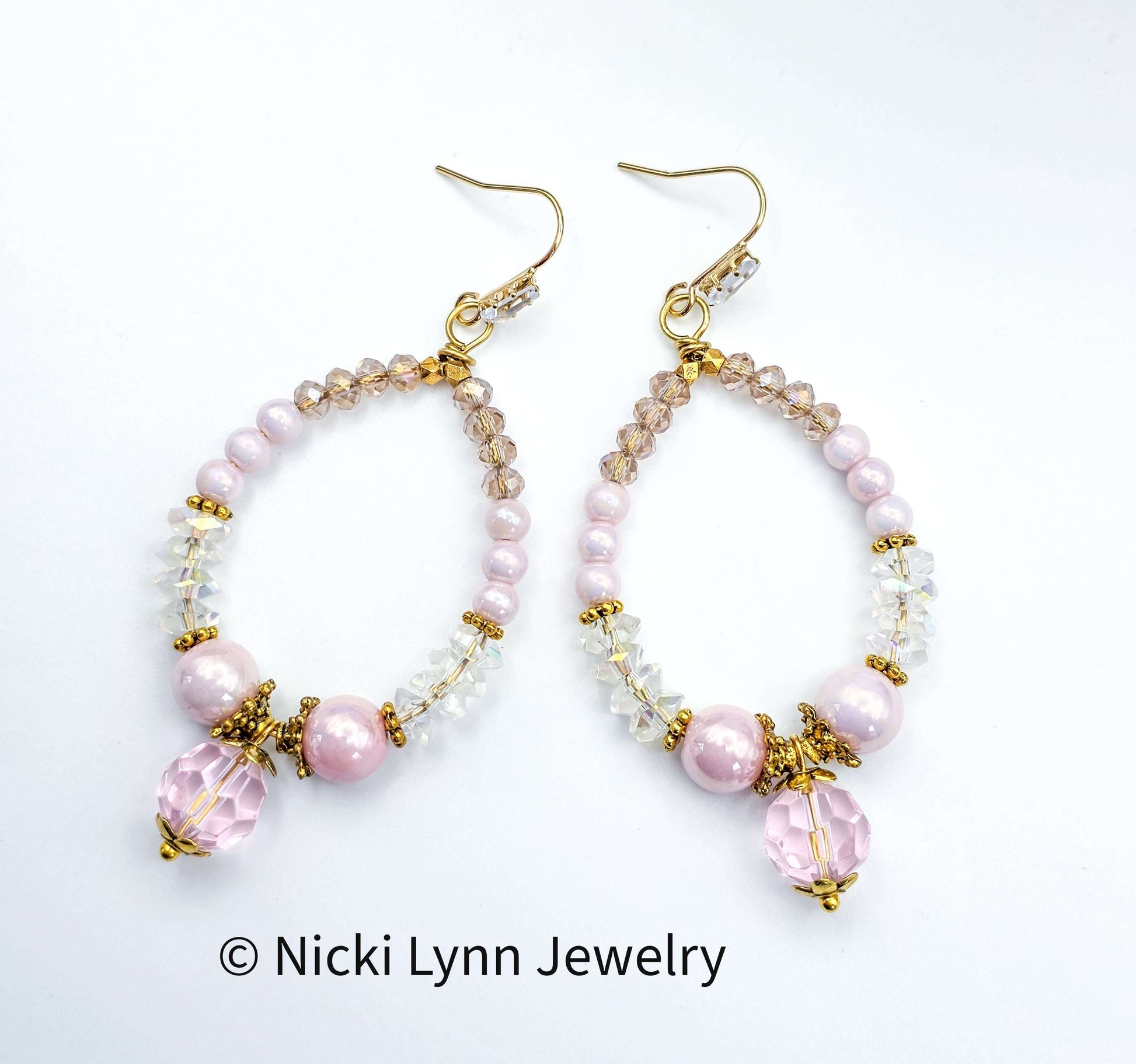 Blush Pink Crystal Czech Glass Hoop Earrings, Nicki Lynn Jewelry 