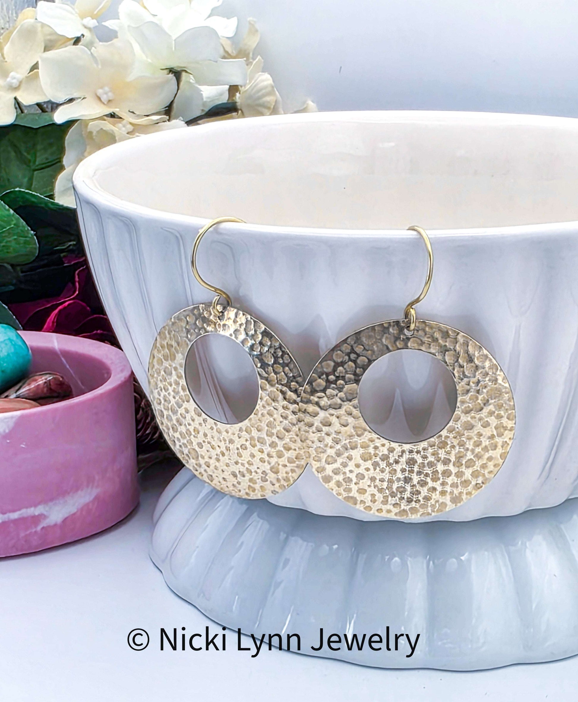 Hammered Raw Brass Hoop Earrings, Nicki Lynn Jewelry