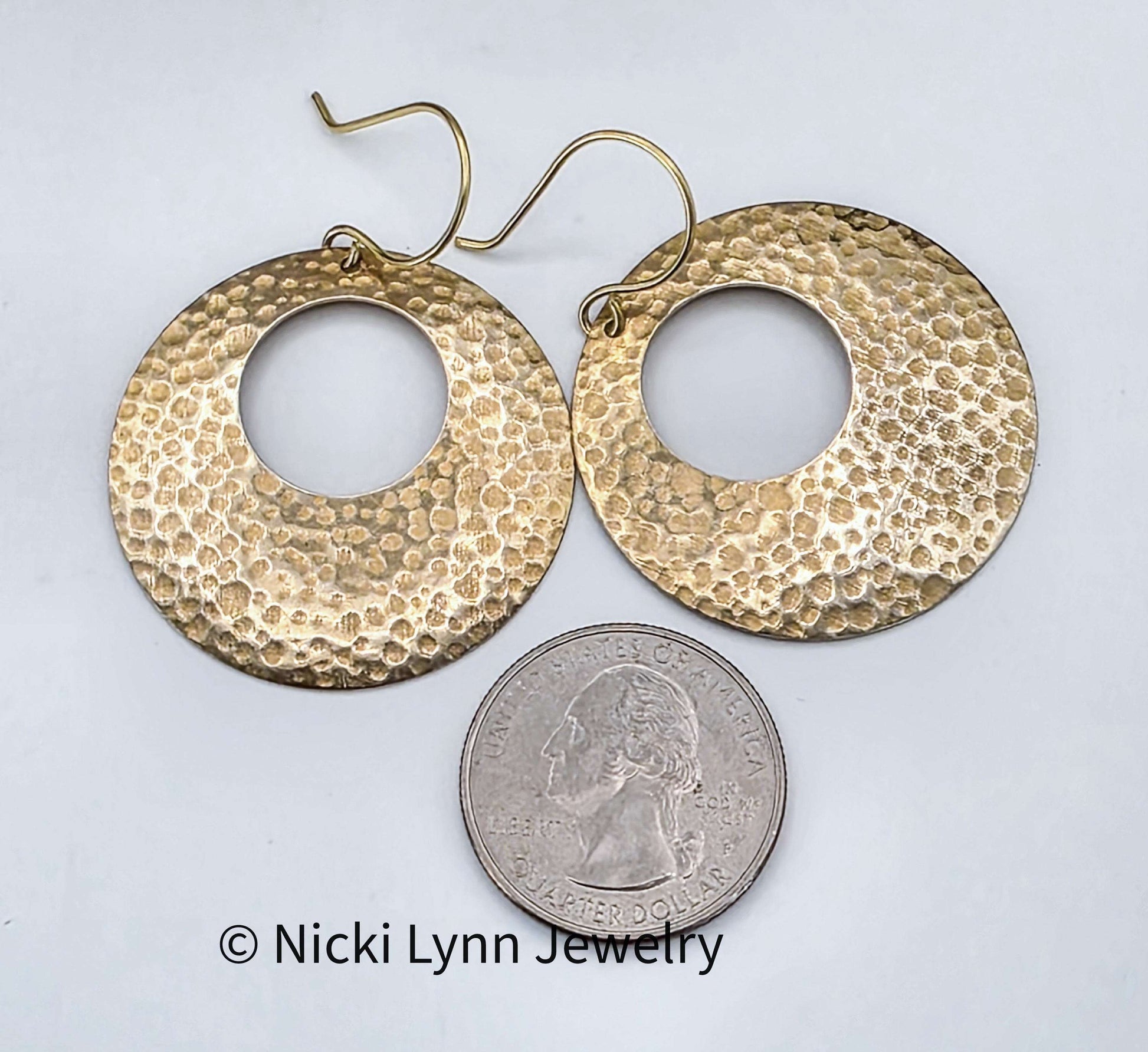 Hammered Raw Brass Hoop Earrings, Nicki Lynn Jewelry