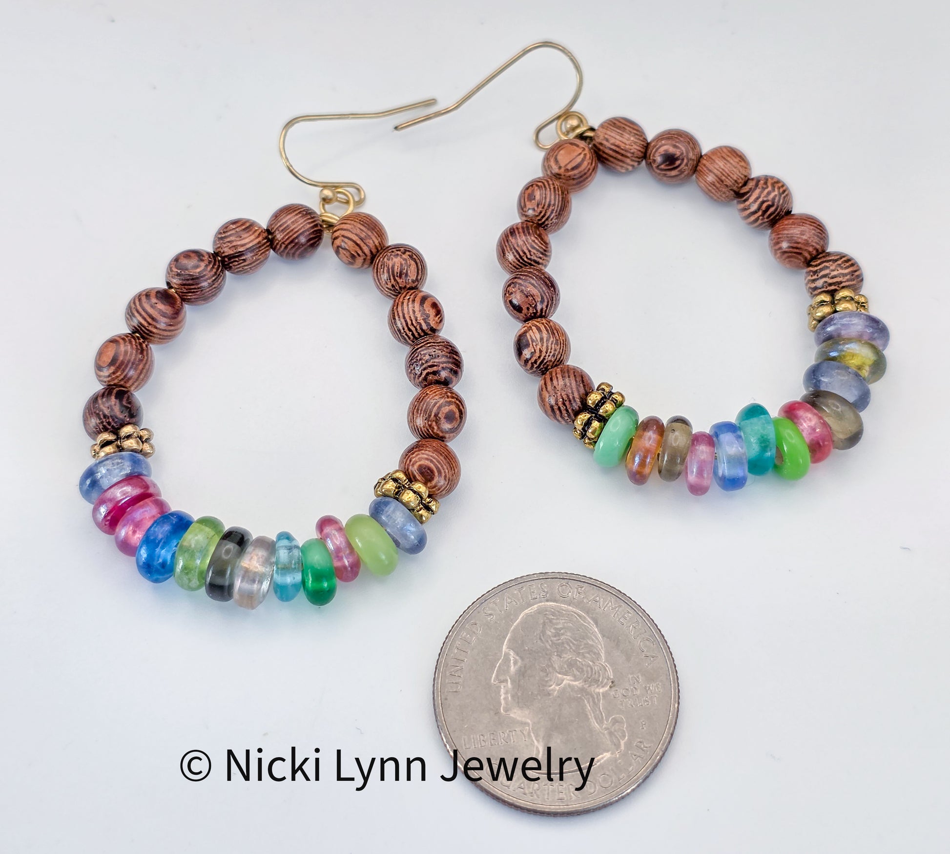 Rosewood Bead Hoop Earrings with Multicolor Glass Beads, Nicki Lynn Jewelry 