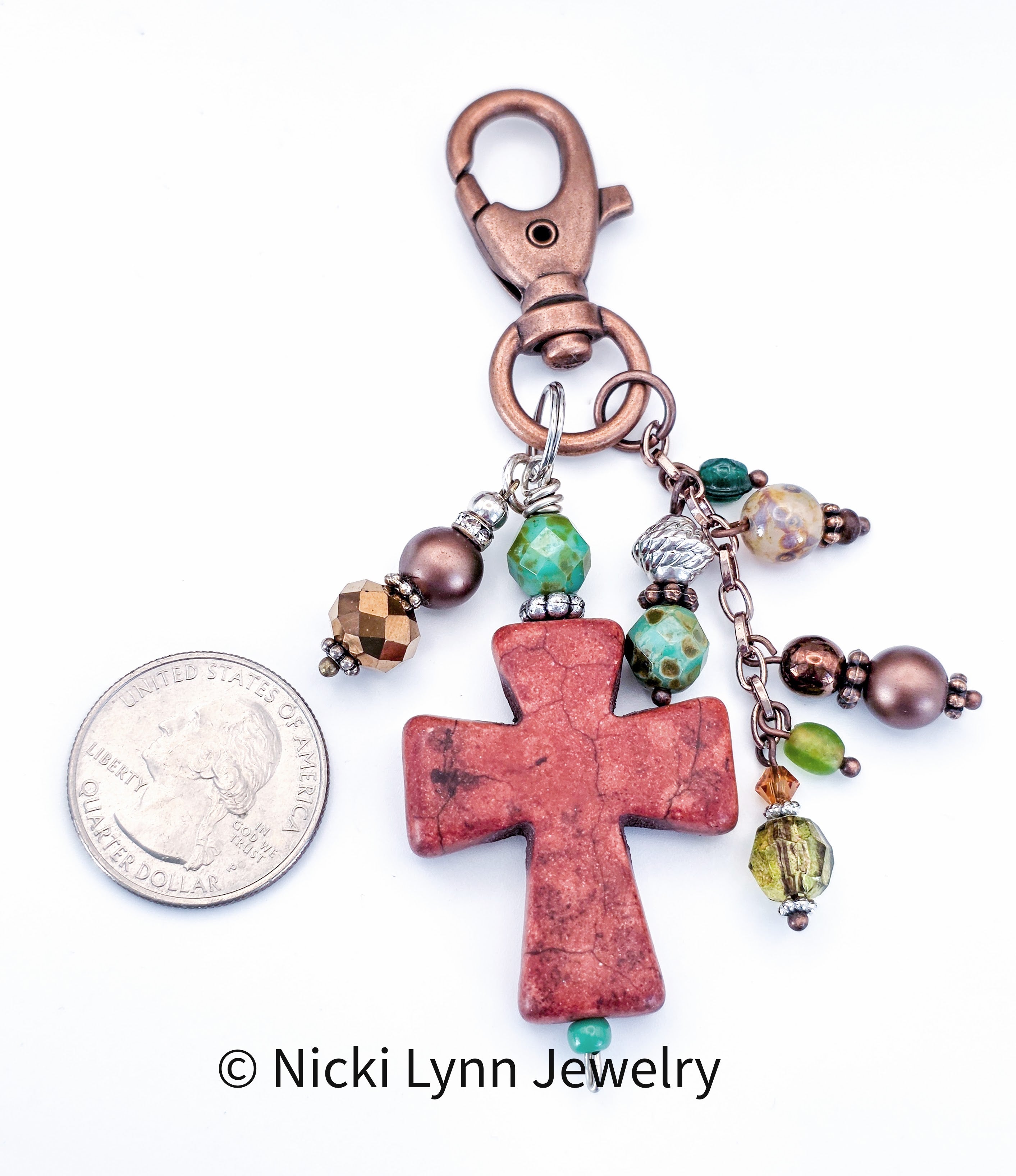 Large Cross Bag Charm, Czech Glass Beads, Bold Purse Charm