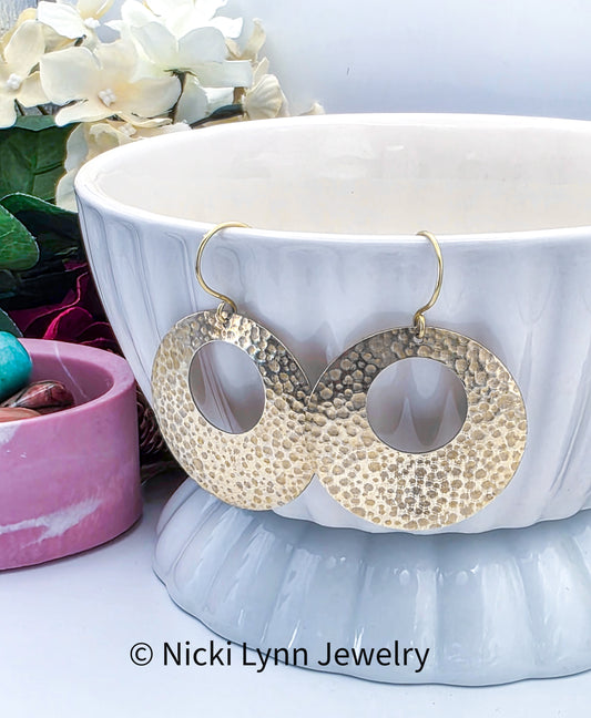 Hammered Raw Brass Hoop Earrings, Nicki Lynn Jewelry