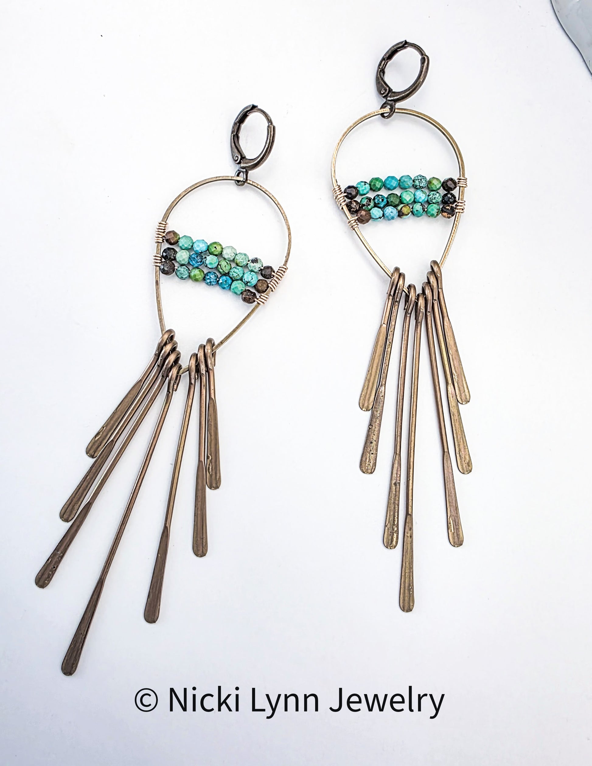 Brass Turquoise Fringe Earrings, Nicki Lynn Jewelry